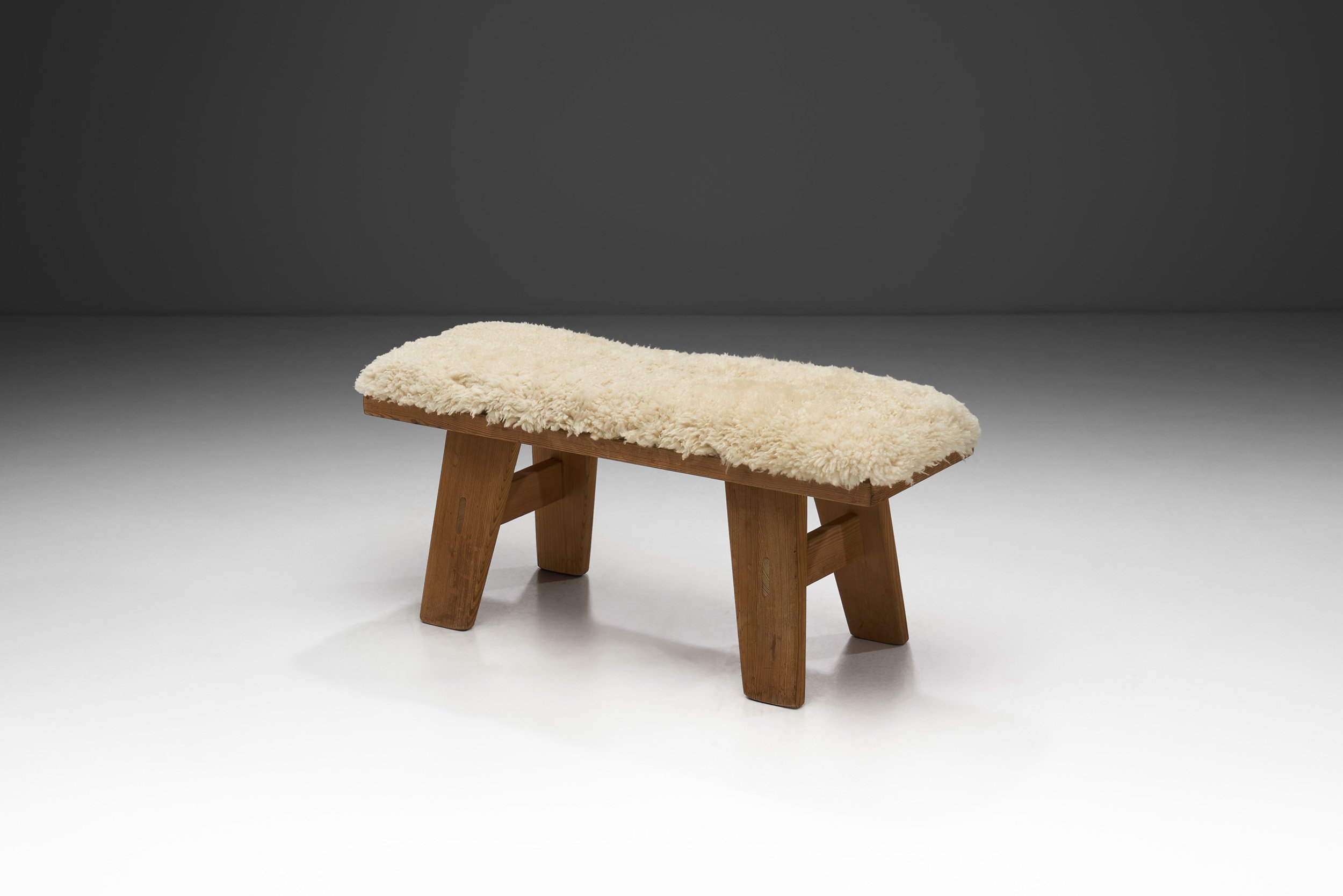 Pinewood Bench with Upholstered Seat by Krogenæs, Norway 1960s