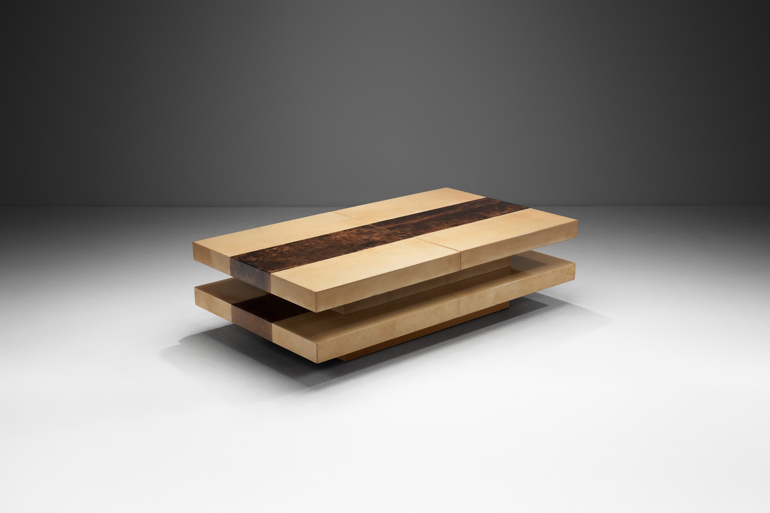 Two-Tiered Sliding Coffee Table with Hidden Bar by Aldo Tura, Italy 1970s (sold)