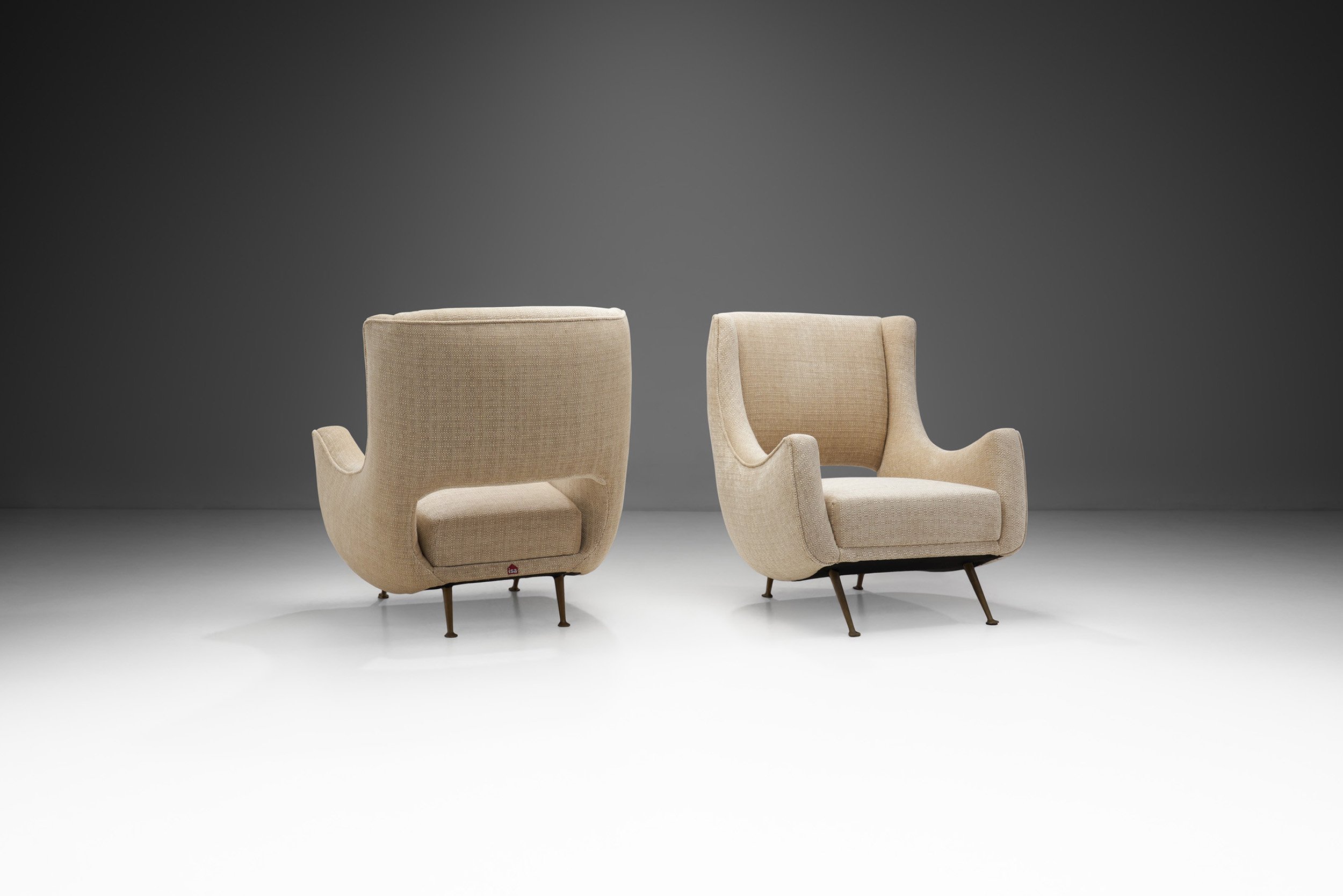 Italian Modern Lounge Chairs with Brass Legs by ISA Bergamo, Italy 1950s (sold)