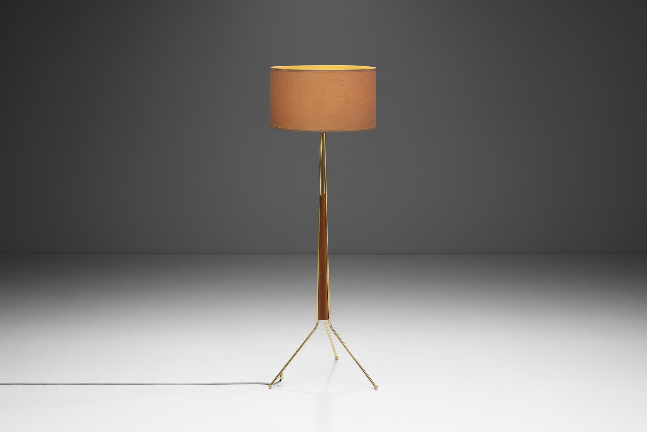 Swedish Modern Tripod Floor Lamp with Teak and Brass Accents, Sweden 1960s (sold)