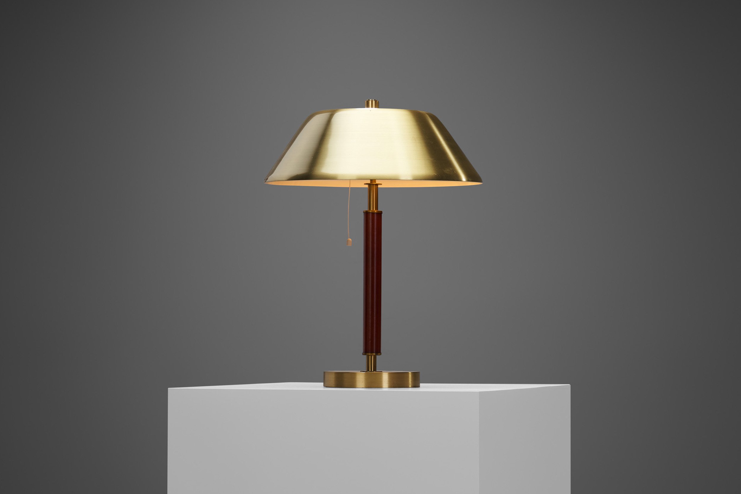 Falkenbergs Belysning Brass and Leather Table Lamp, Sweden 1960s