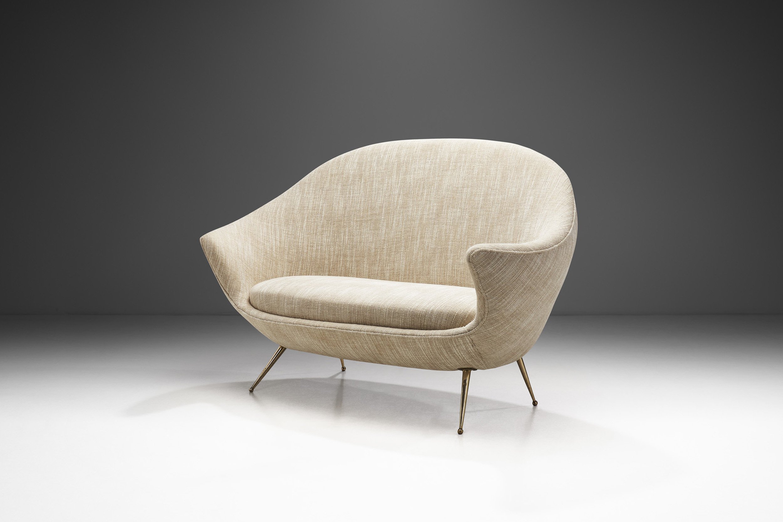 Italian Mid-Century Modern Upholstered Sofa with Metal Legs, Italy 1950s