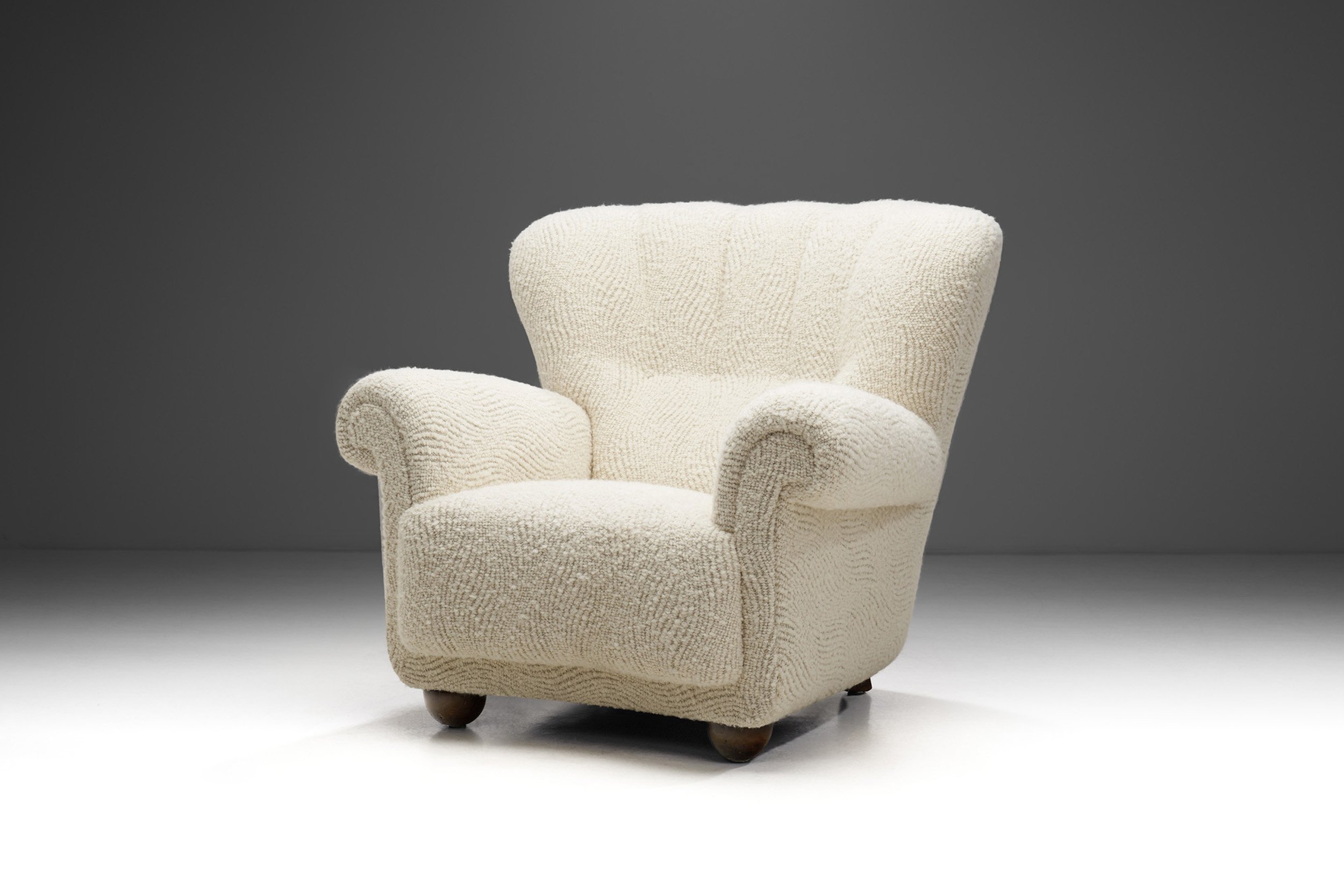 Danish Cabinetmaker Lounge Chair in a Patterned Bouclé Fabric, Denmark 1940s