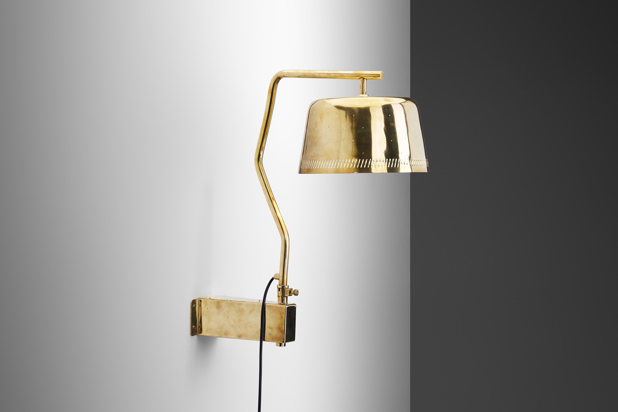 Rare Paavo Tynell Brass Perforated Wall Lamp for Taito Oy, Finland 1950s