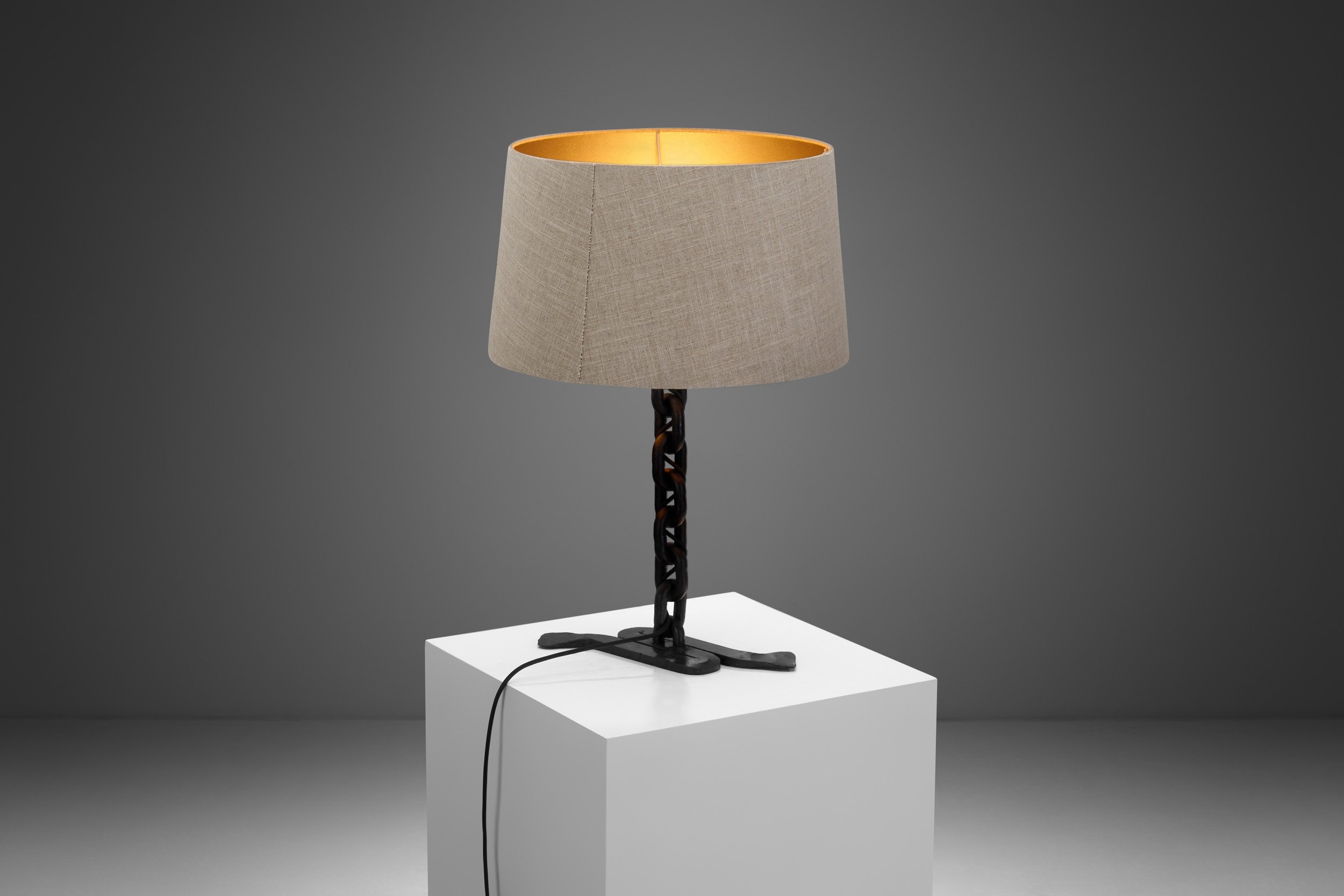 Wrought Iron Table Lamp with Chain Links, France 1960s