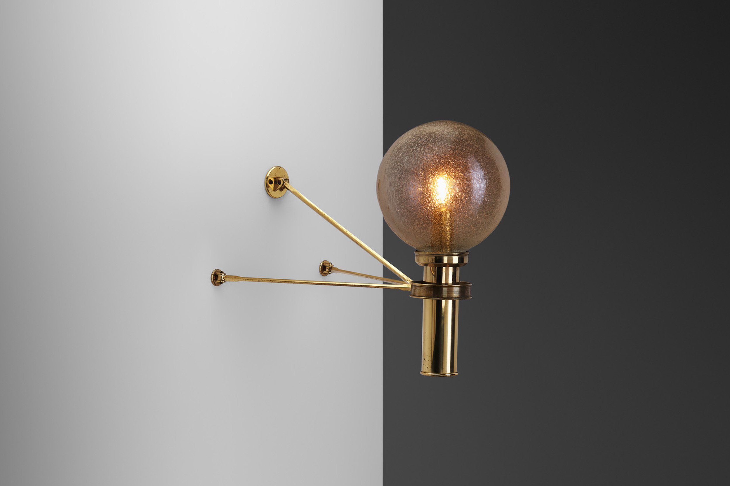 Large European Modern Wall Sconce in Brass & Bubble Glass, Europe circa 1950s