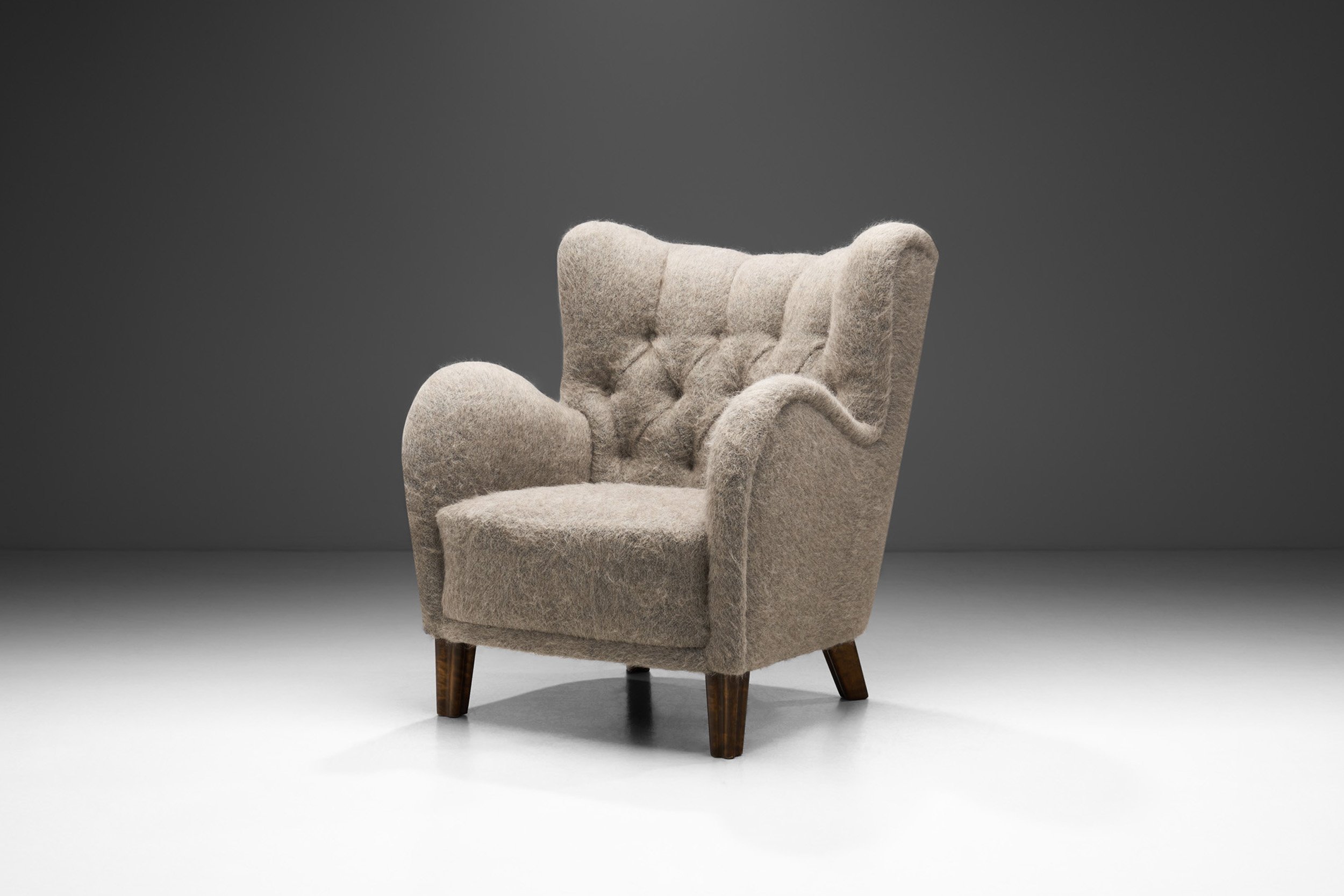 European Cabinetmaker Armchair Upholstered in Wool, Europe ca 1950s