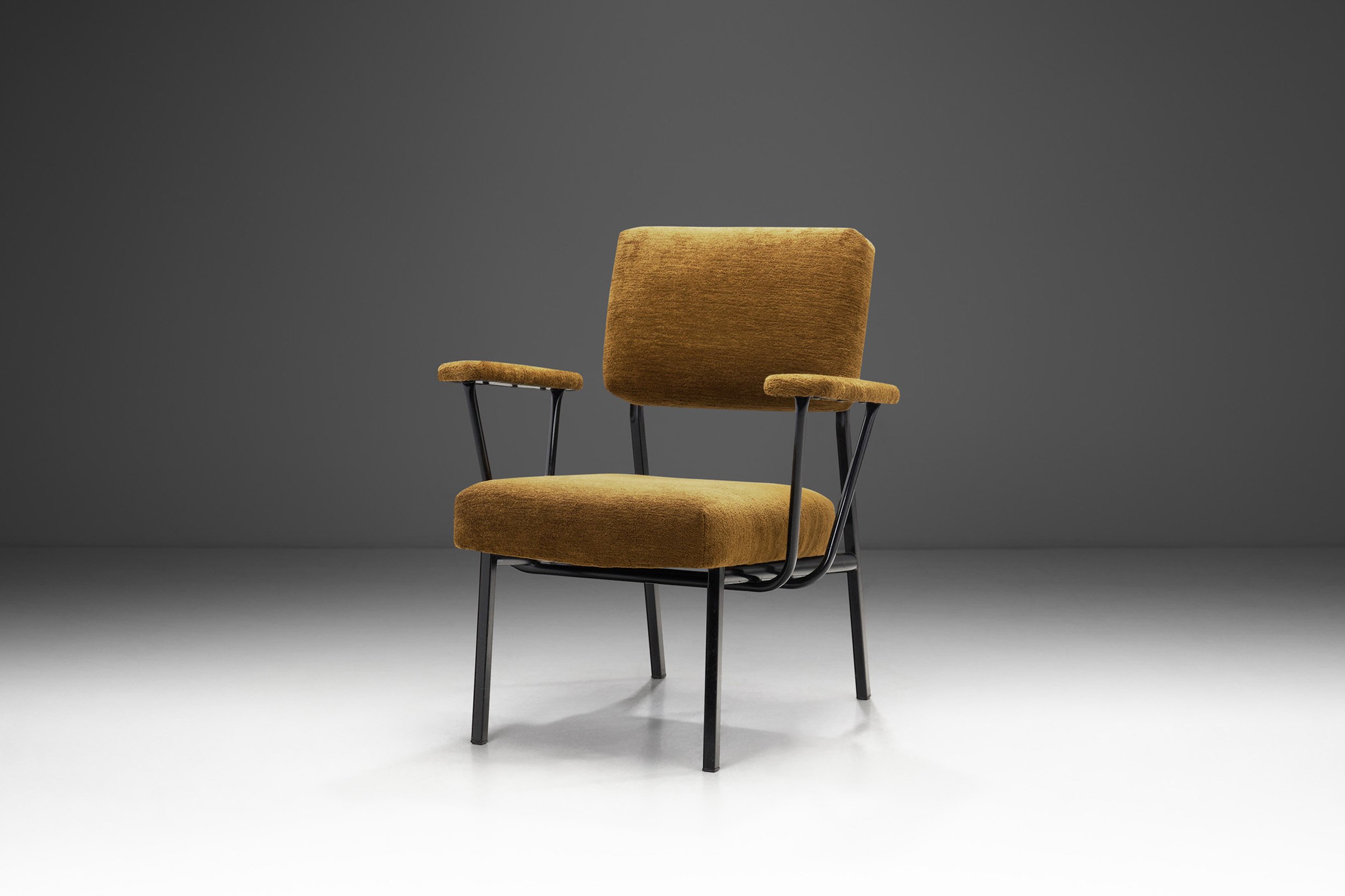 European Modern Metal Accent Chair Upholstered in Velour, Europe ca 1960s (sold)