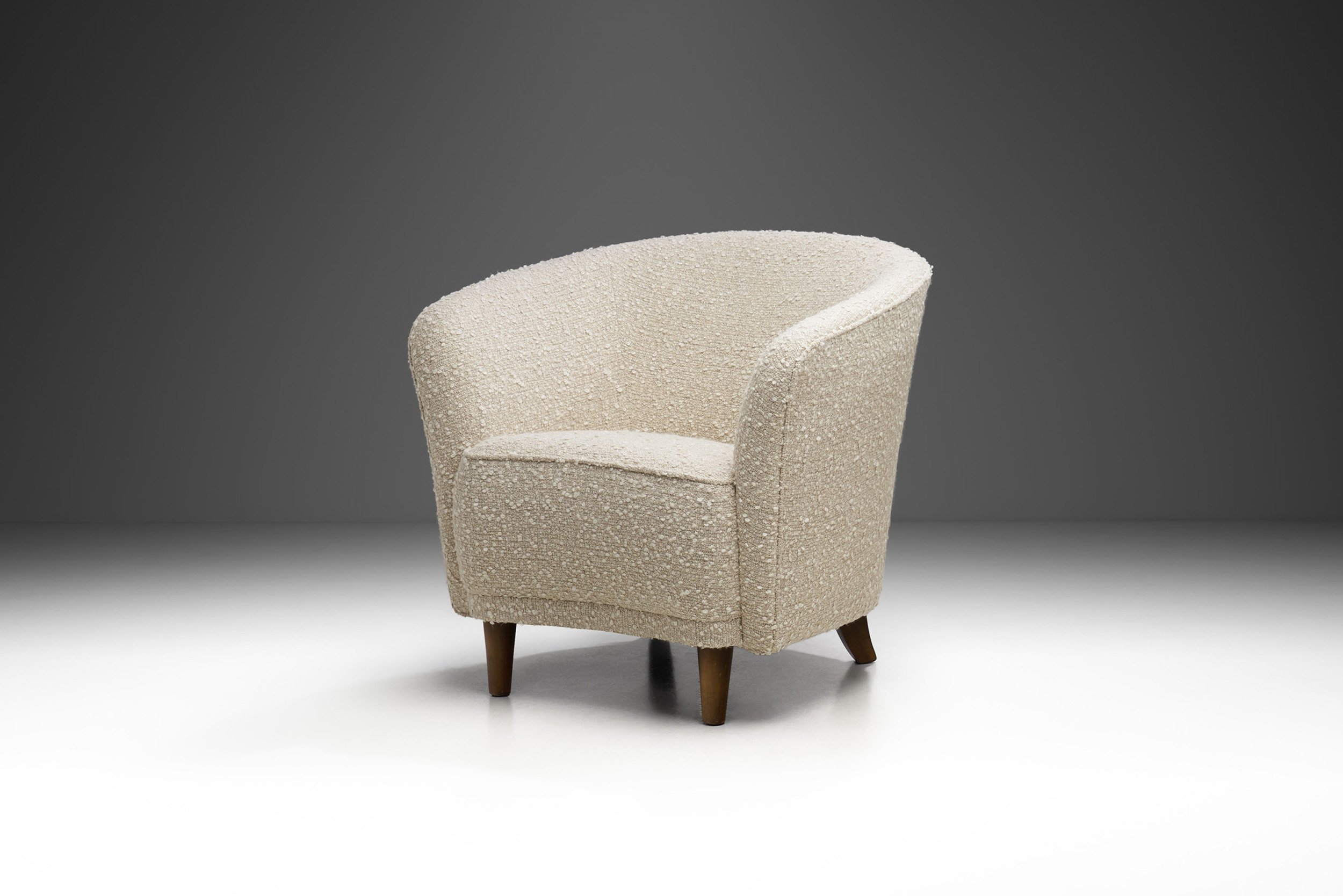 Enveloping Cabinetmaker Armchair in Bouclé, Europe ca 1950s