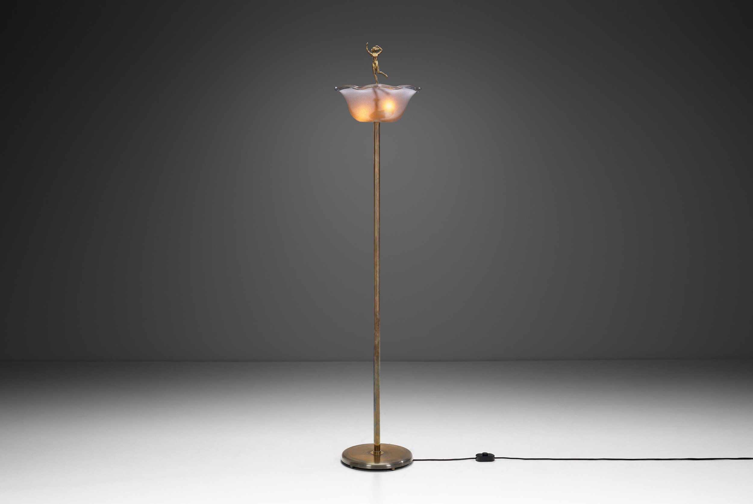 Swedish Grace Brass Floor Lamp with Decorative Figurine, Sweden ca 1930s (sold)