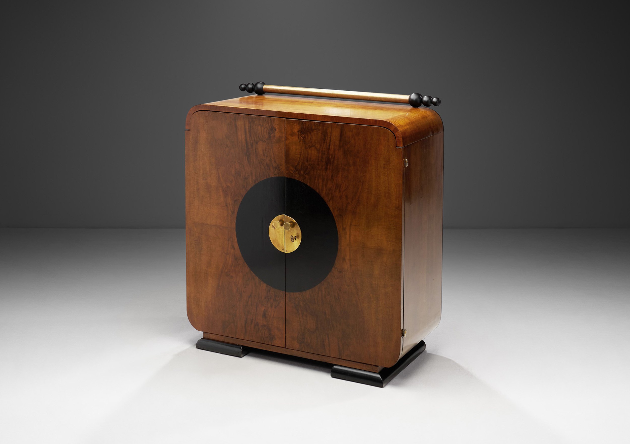Walnut Burl Veneered Art Deco Cabinet with Key, Europe ca 1930s (sold)