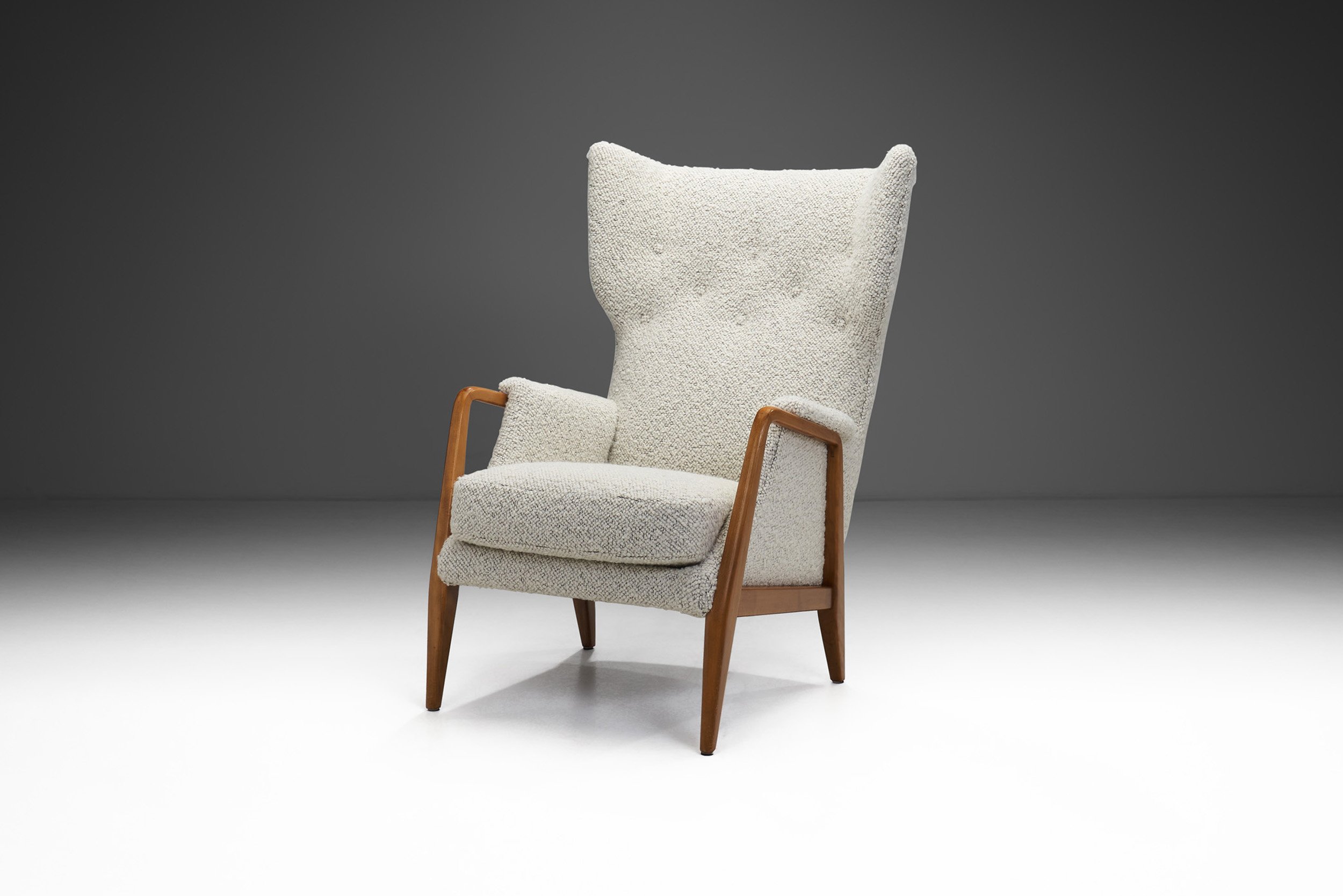 Scandinavian Modern Wingback Chair in Bouclé, Scandinavia ca 1940s (sold)