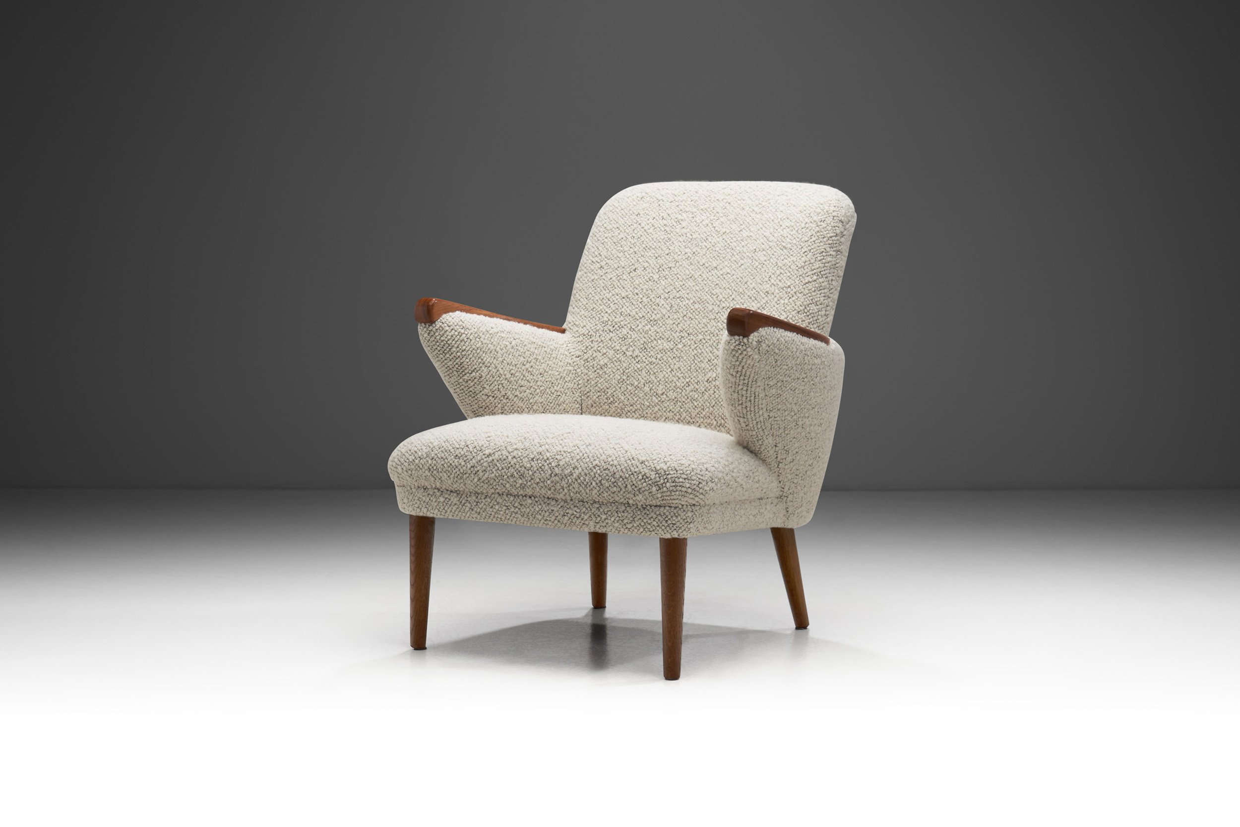 Danish Modern Easy Chair with Exotic Wood Arms and Oak Legs, Denmark 1950s (sold)