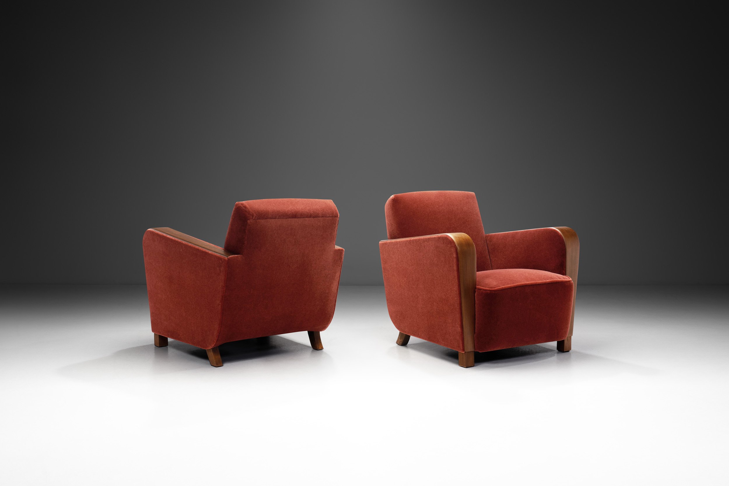 Swedish Elm Wood Art Deco Lounge Chairs, Sweden ca 1930s (sold)