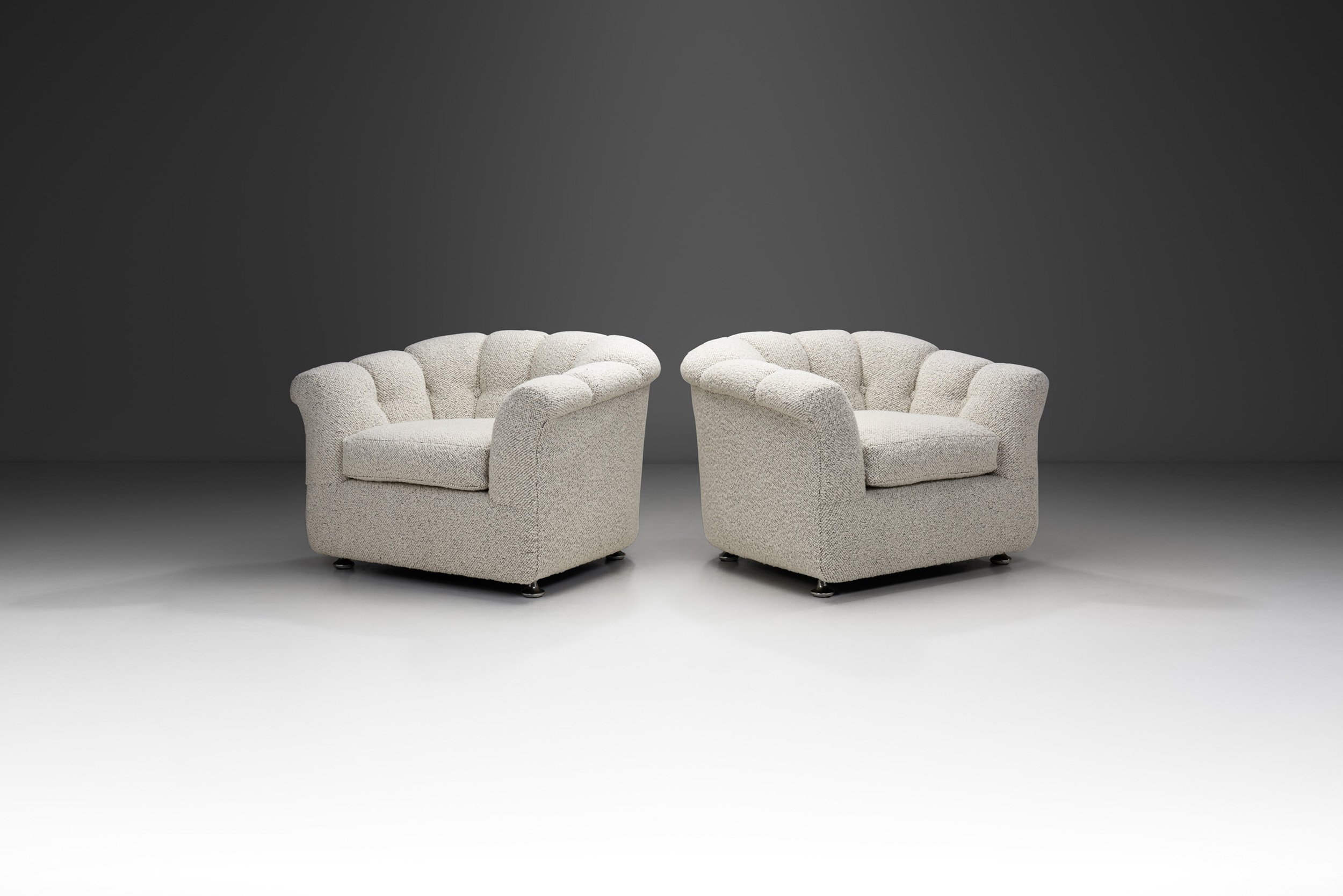 Upholstered Bouclé Club Chairs with Metal Legs, Europe 1970s