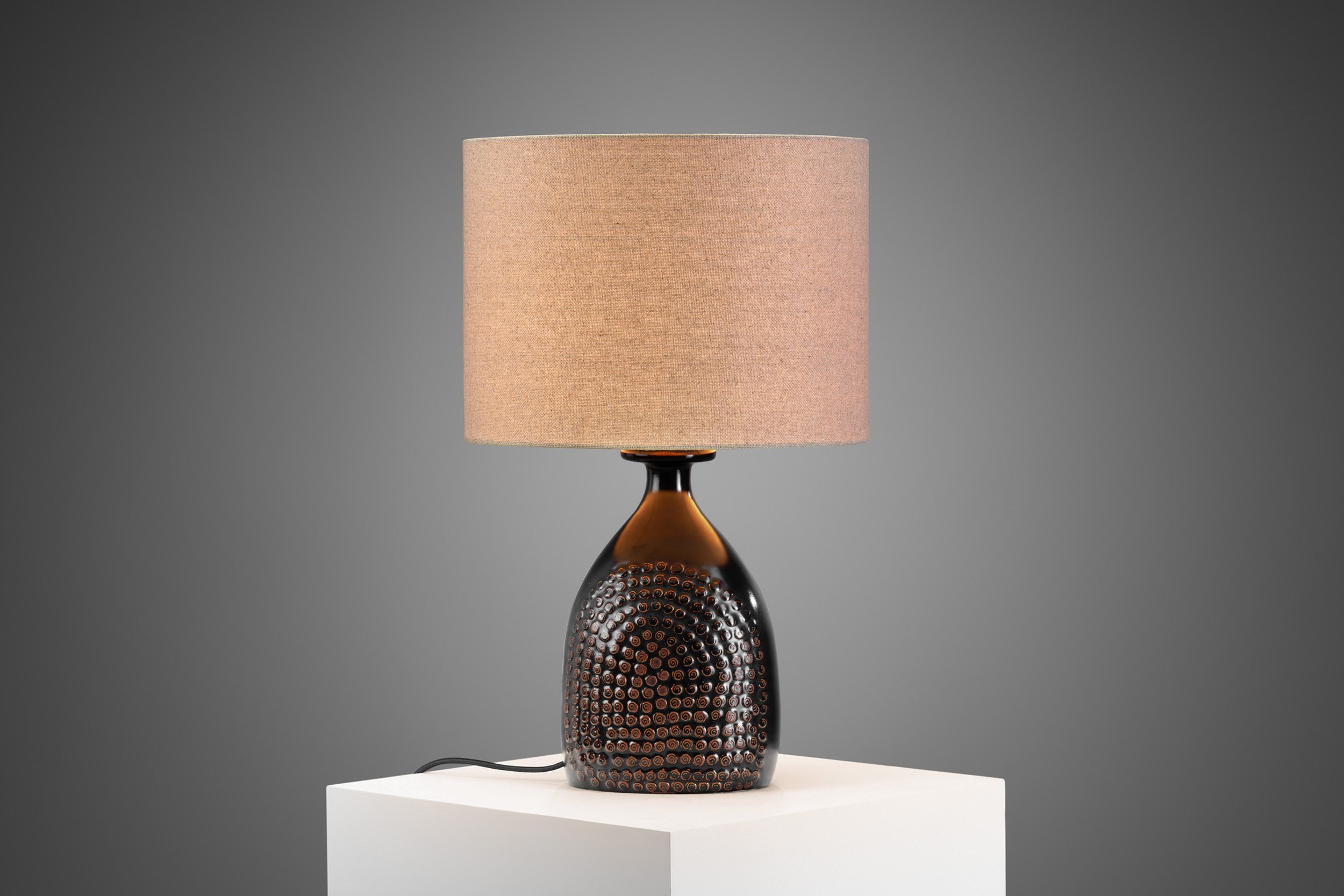 Stig Lindberg Stoneware Table Lamp with Fabric Shade, Sweden 1960s (sold)
