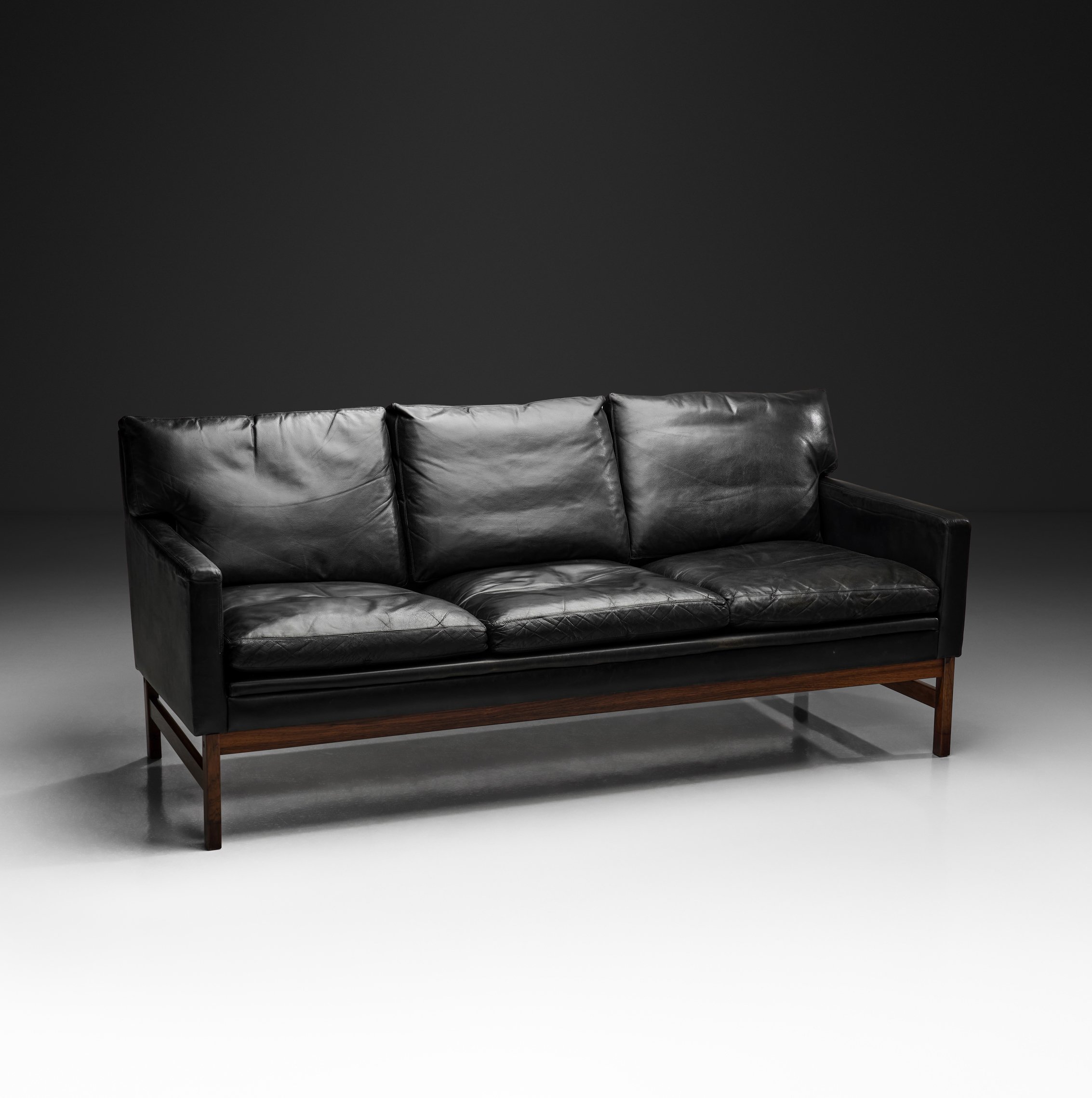Scandinavian Three-Seater Leather Sofa, Denmark ca 1960s