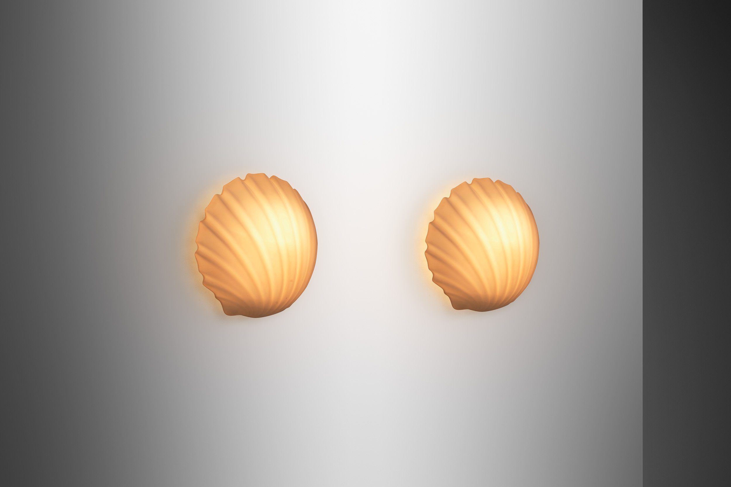 Pair of Opal Glass Seashell Wall Lamps by Glashütte Limburg, Germany 1970s