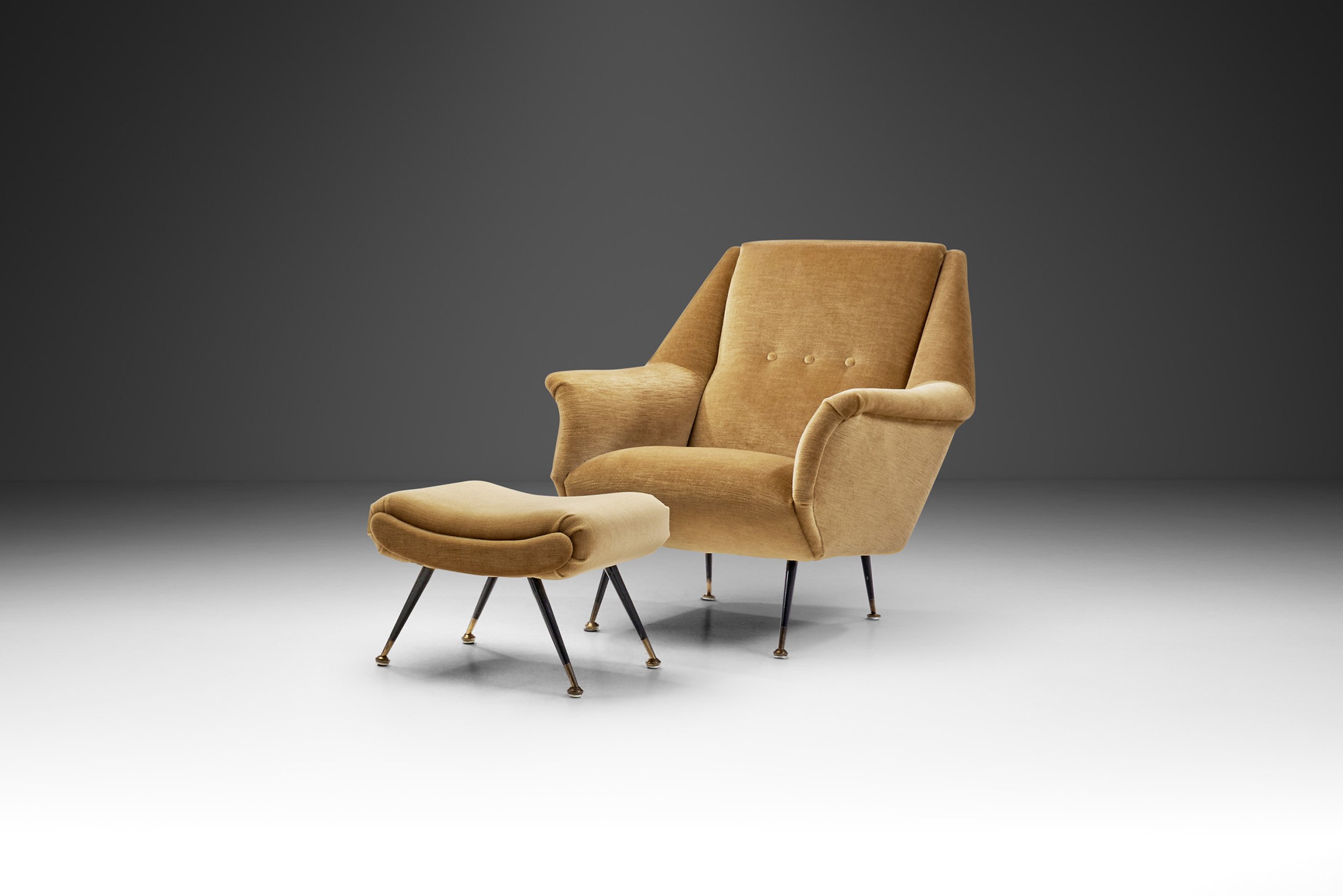 French Upholstered Lounge Chair with Footstool, France 1960s