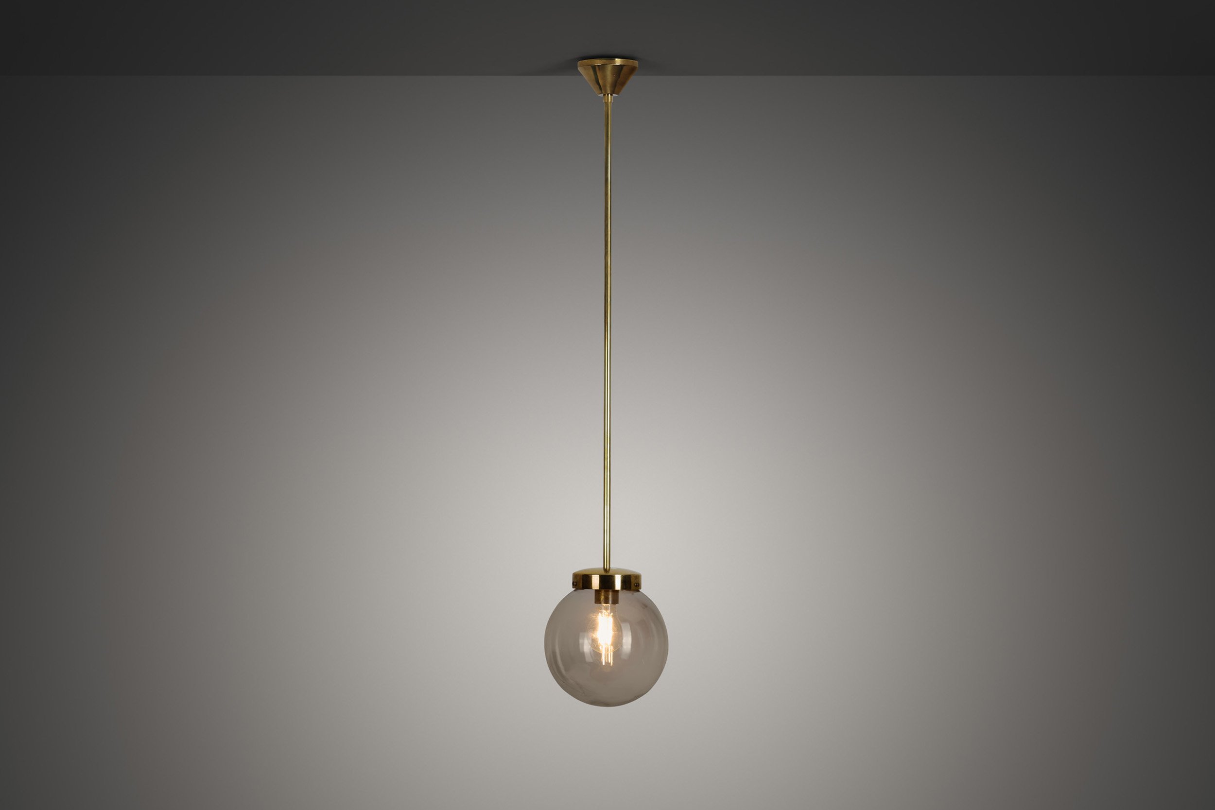 Mid-Century Modern Brass and Glass Ceiling Lamp, Europe ca 1950s