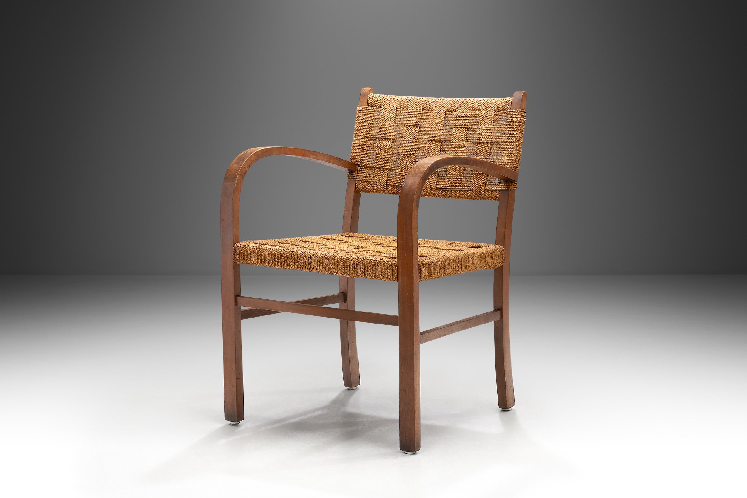 Solid Wood and Woven Papercord Armchair, Europe 1970s (sold)