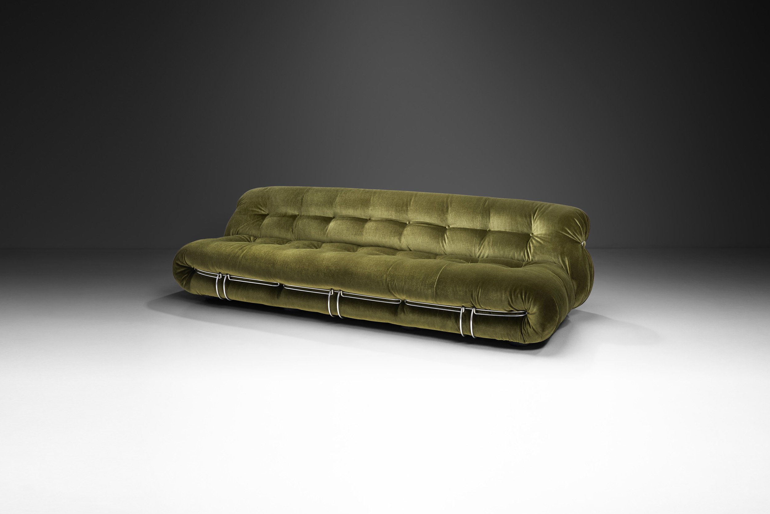"Soriana" Sofa in Green Velvet by Afra and Tobia Scarpa for Cassina, Italy 1969