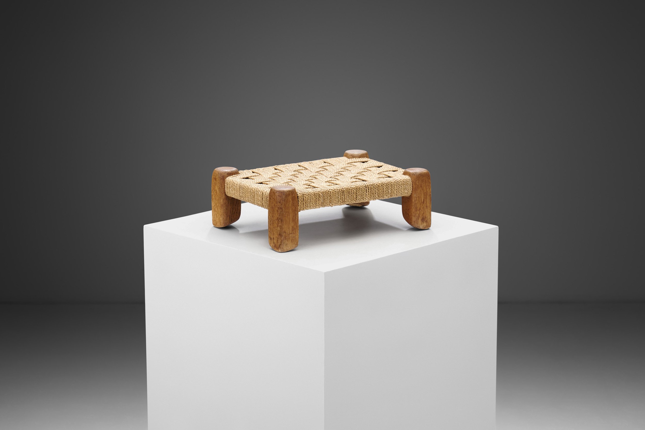 Woven Rush and Wood Stool, Europe ca 1950s