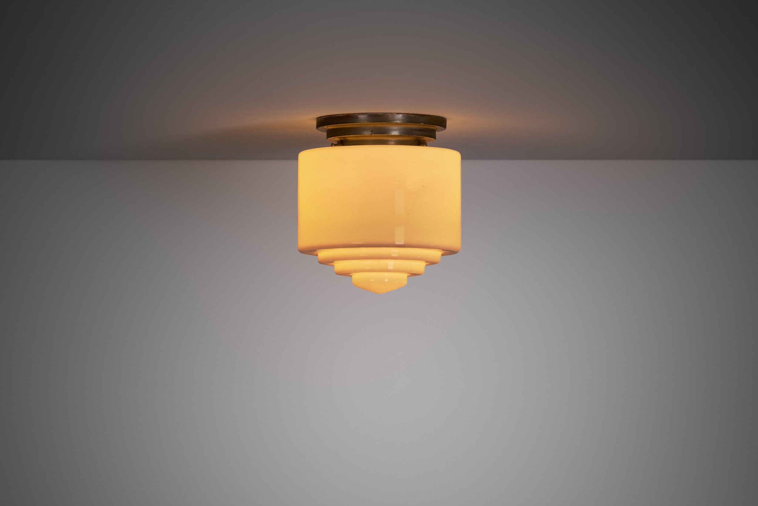 Gispen Opal Glass Stepped Ceiling Lamp, The Netherlands 1950s (sold)