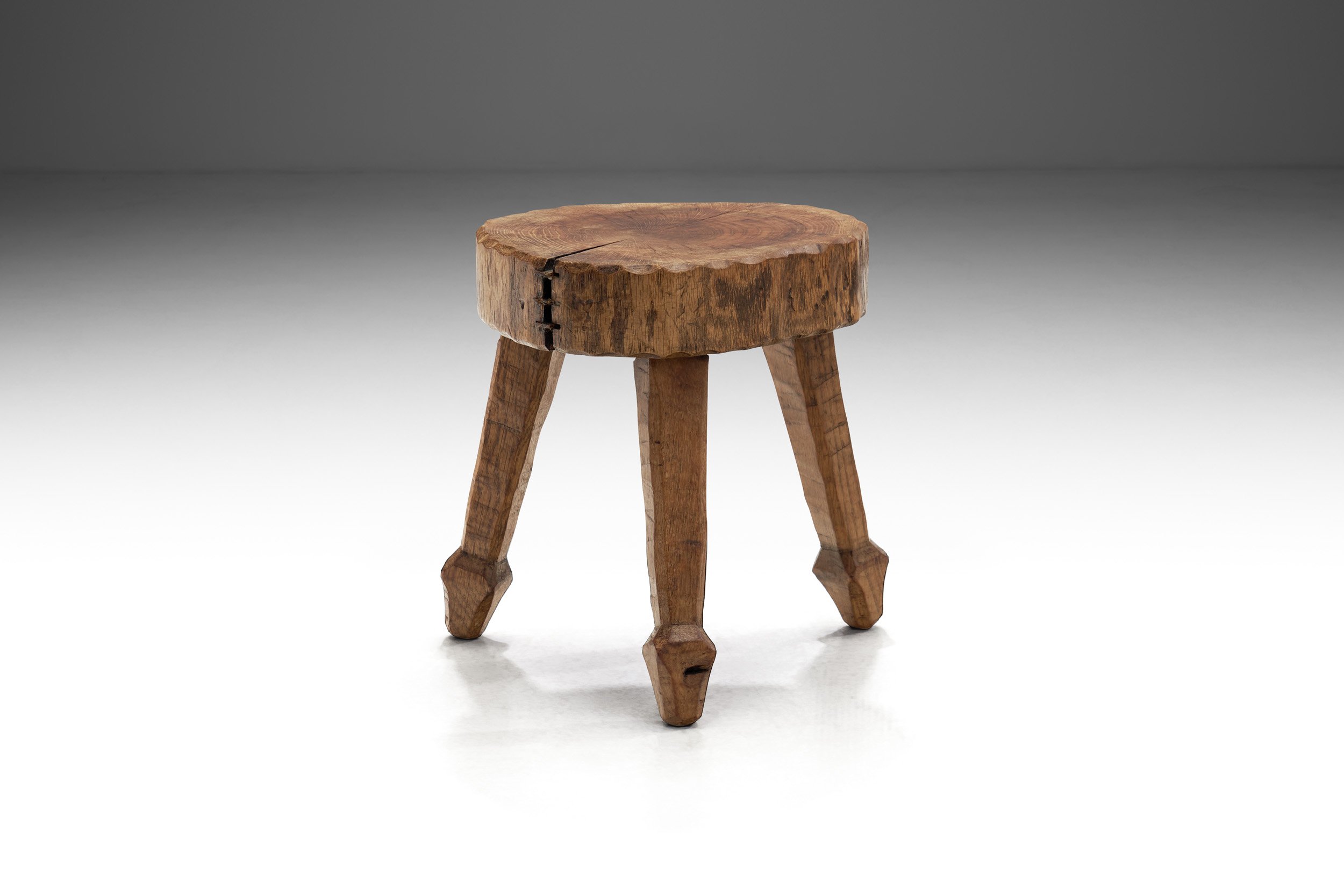 Brutalist Carved Oak Stool, Belgium 1950s (sold)