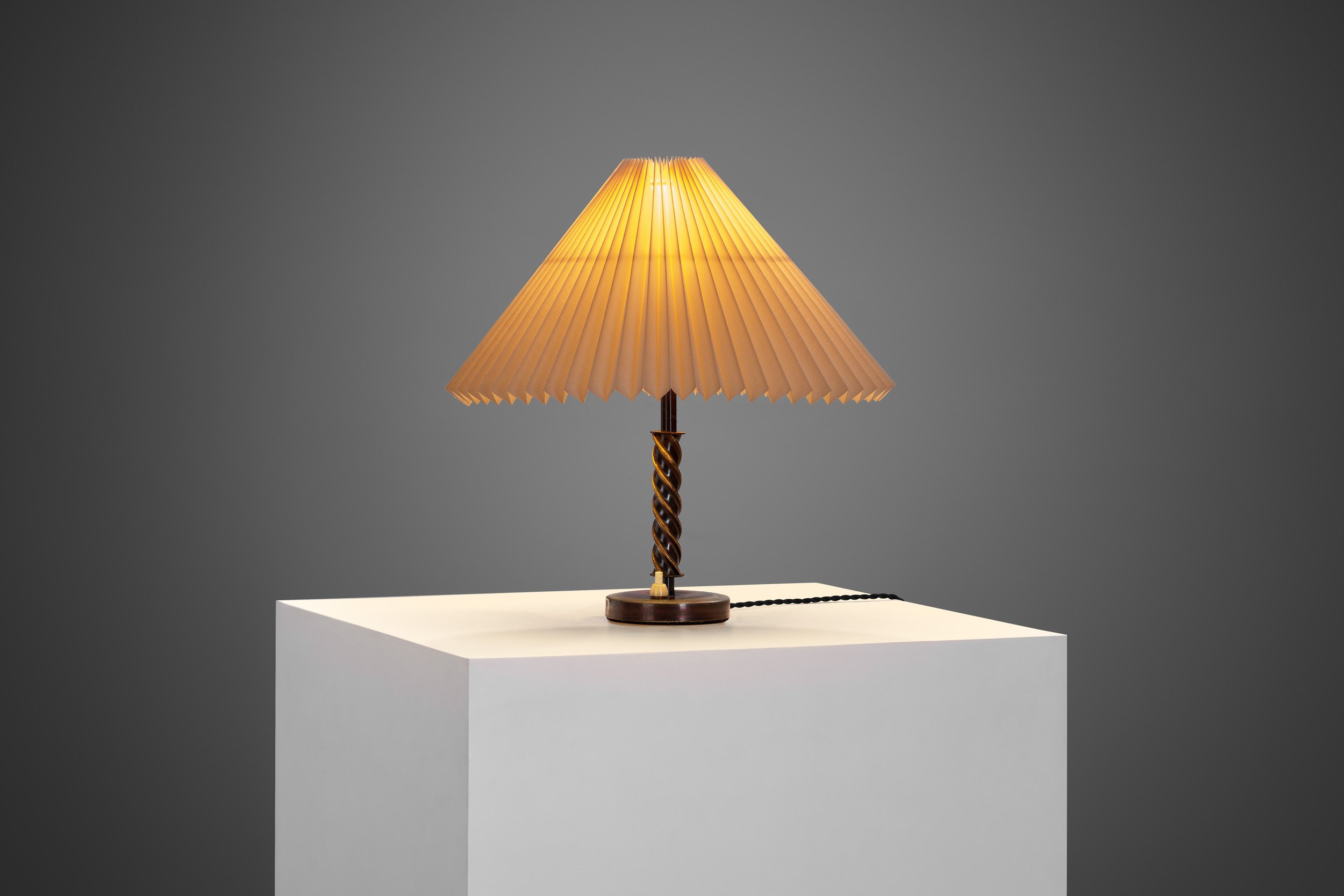 Scandinavian Table Lamp with Pleated Empire Lampshade, Scandinavia ca 1940s (sold)
