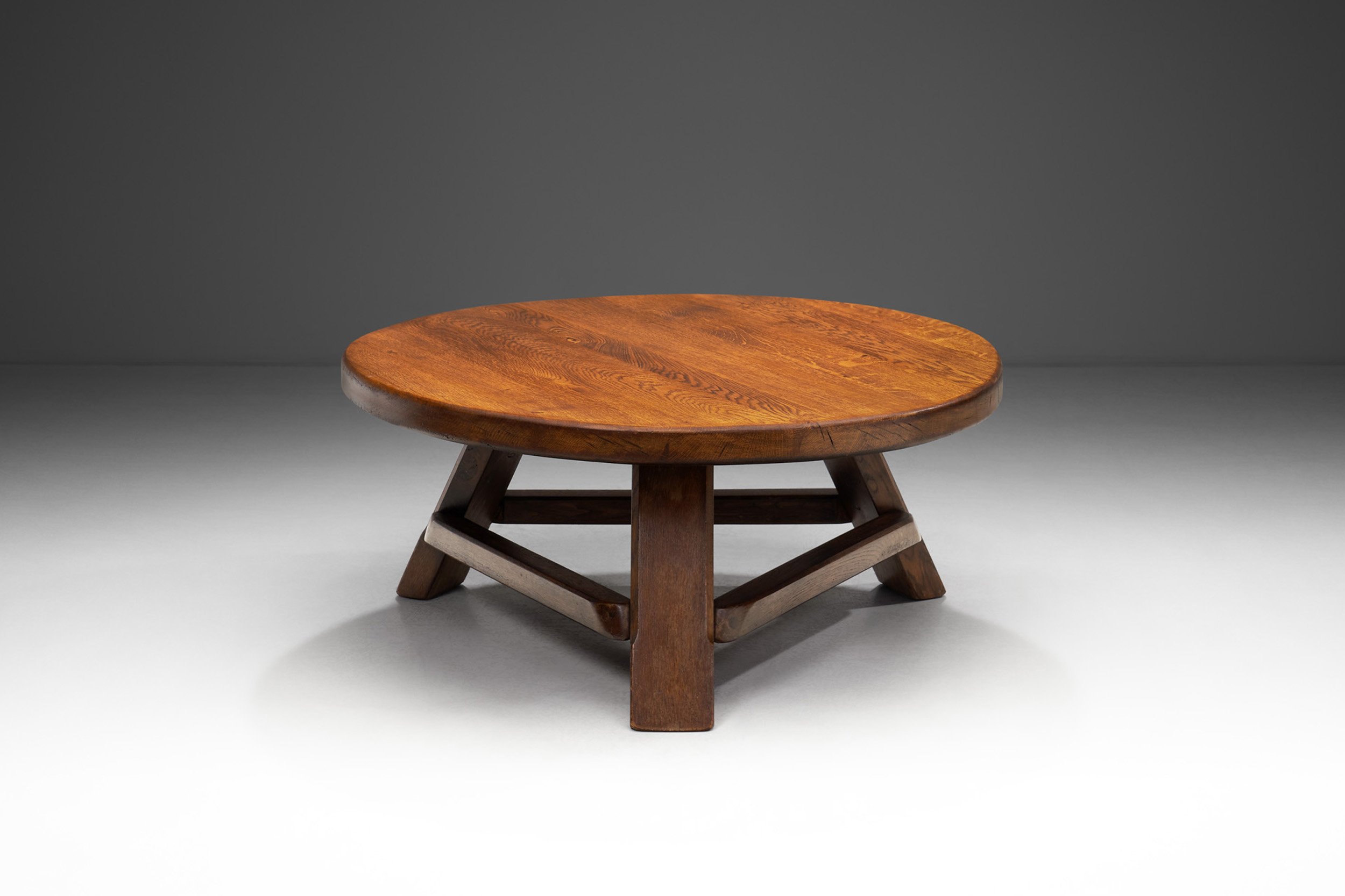 Brutalist Solid Oak Coffee Table, Europe ca 1960s