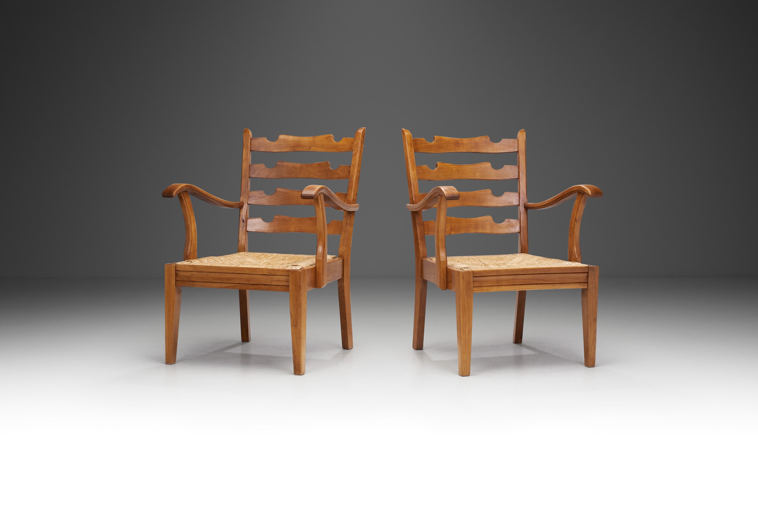 French Cherry Wood Chairs with Seats of Woven Papercord, France 1950s