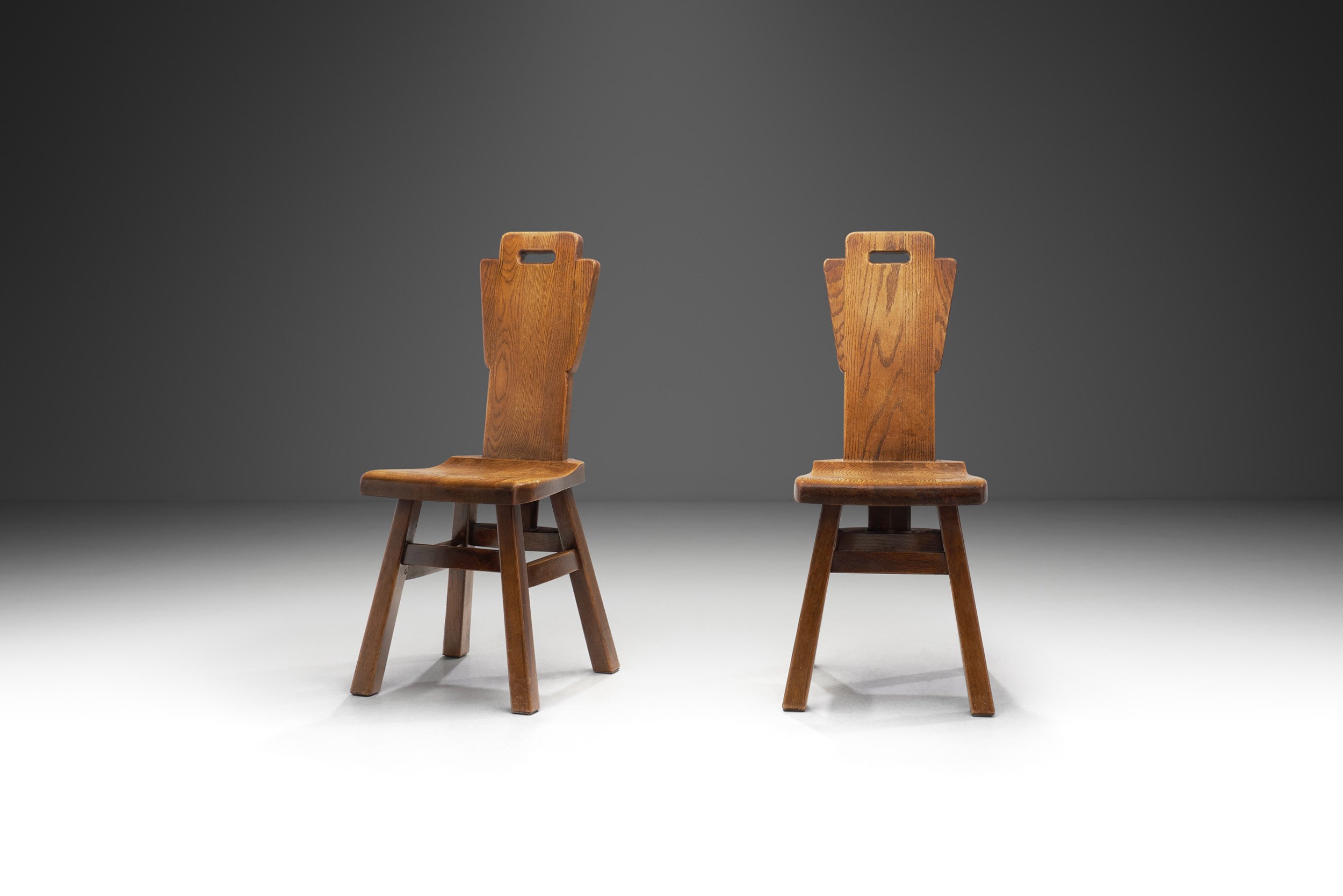 Belgian Brutalist Chairs in Heavy Oak, Belgium 1970s (sold)