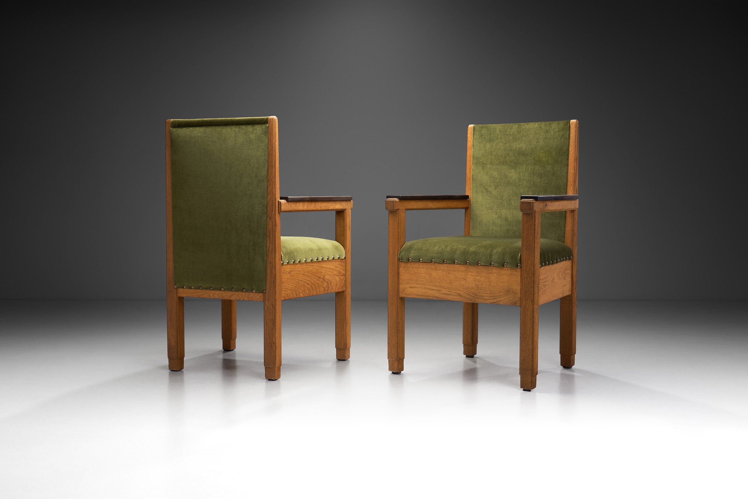 Upholstered Amsterdamse School Chairs, The Netherlands Early 20th century