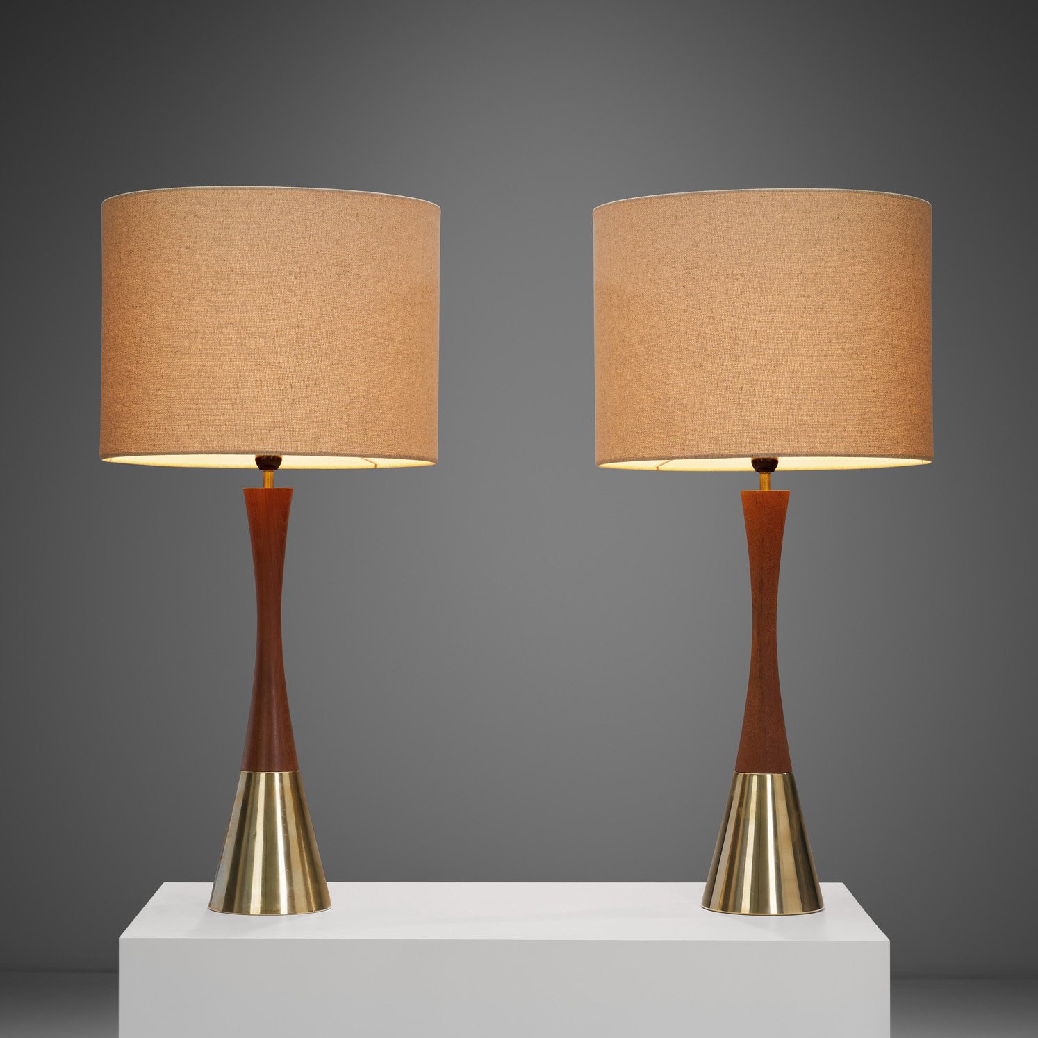Pair of Teak and Brass Table Lamps by Bergboms, Sweden ca 1970s (sold)