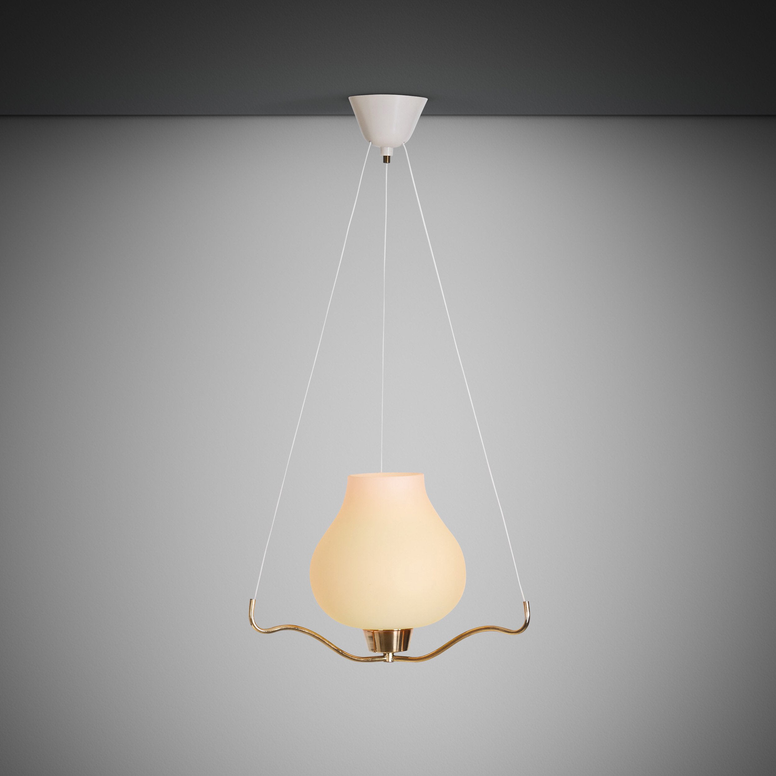 Brass and Opal Glass Pendant Ceiling Lamp by ASEA, Sweden 1950s
