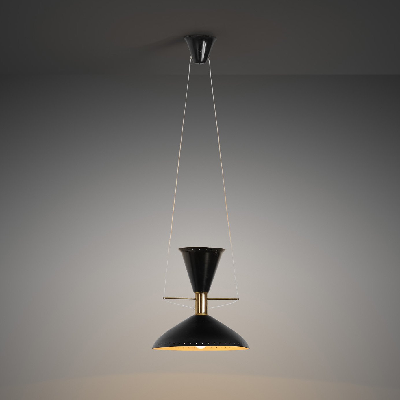 Metal and Brass Mid-Century Ceiling Lamp, Scandinavia ca 1950s (sold)