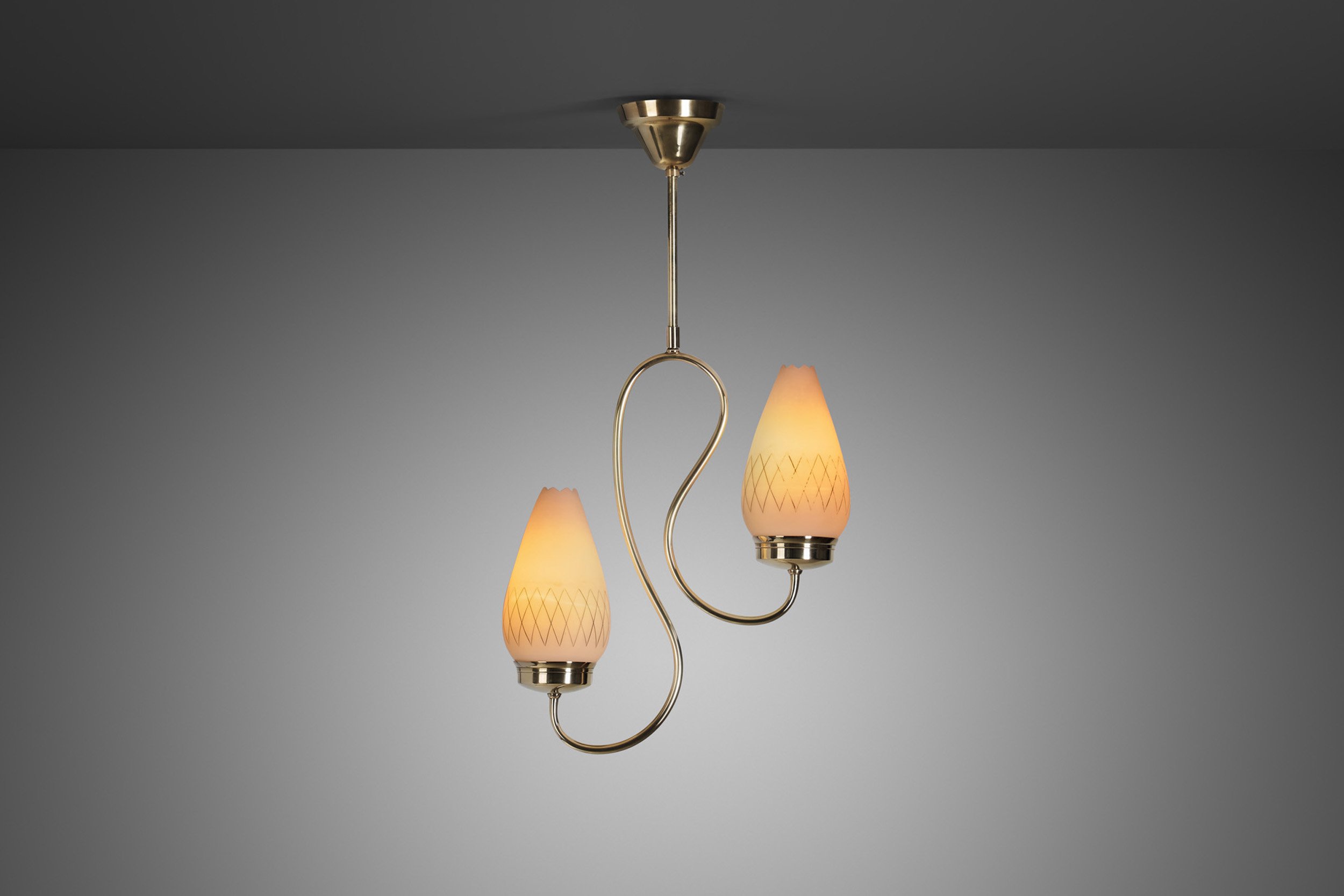 Mid-Century Metal and Opal Glass Ceiling Lamp, Europe 1950s