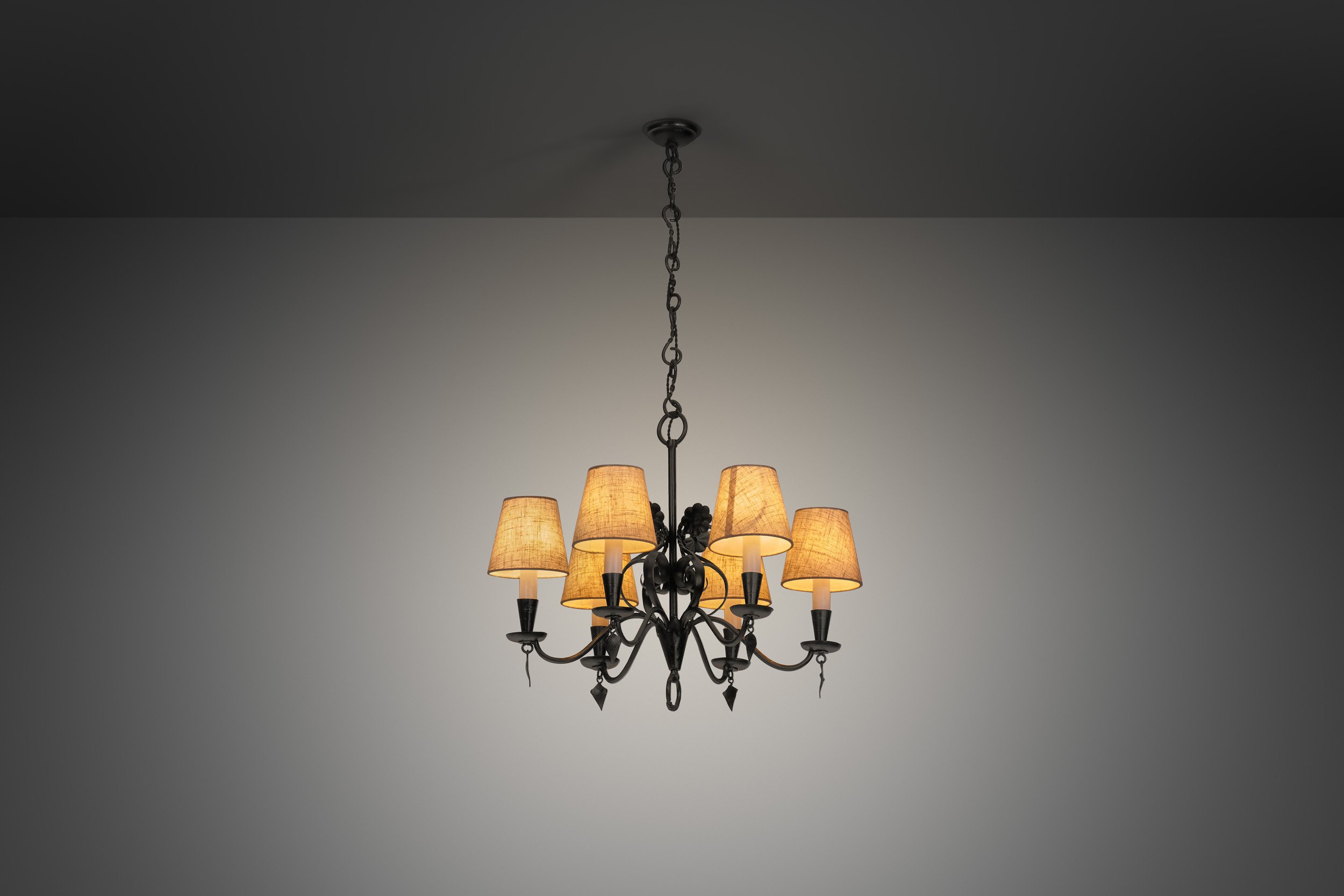 Paavo Tynell “R4/1704” Wrought Iron Chandelier for Taito, Finland 1930s