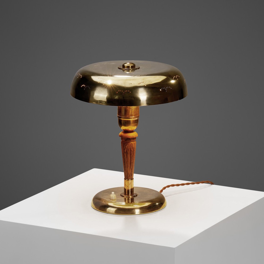 Swedish Modern Brass and Carved Wood Table Lamp, Sweden 1950s (sold)