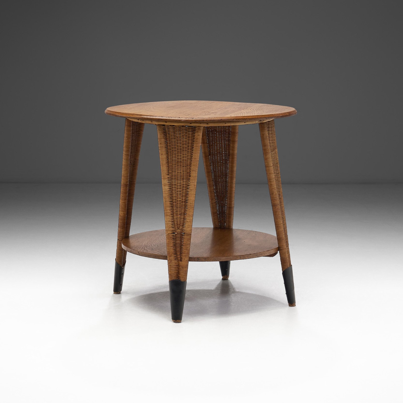 Circular Oak Coffee Table With Wicker Legs, Europe 20th century (sold)