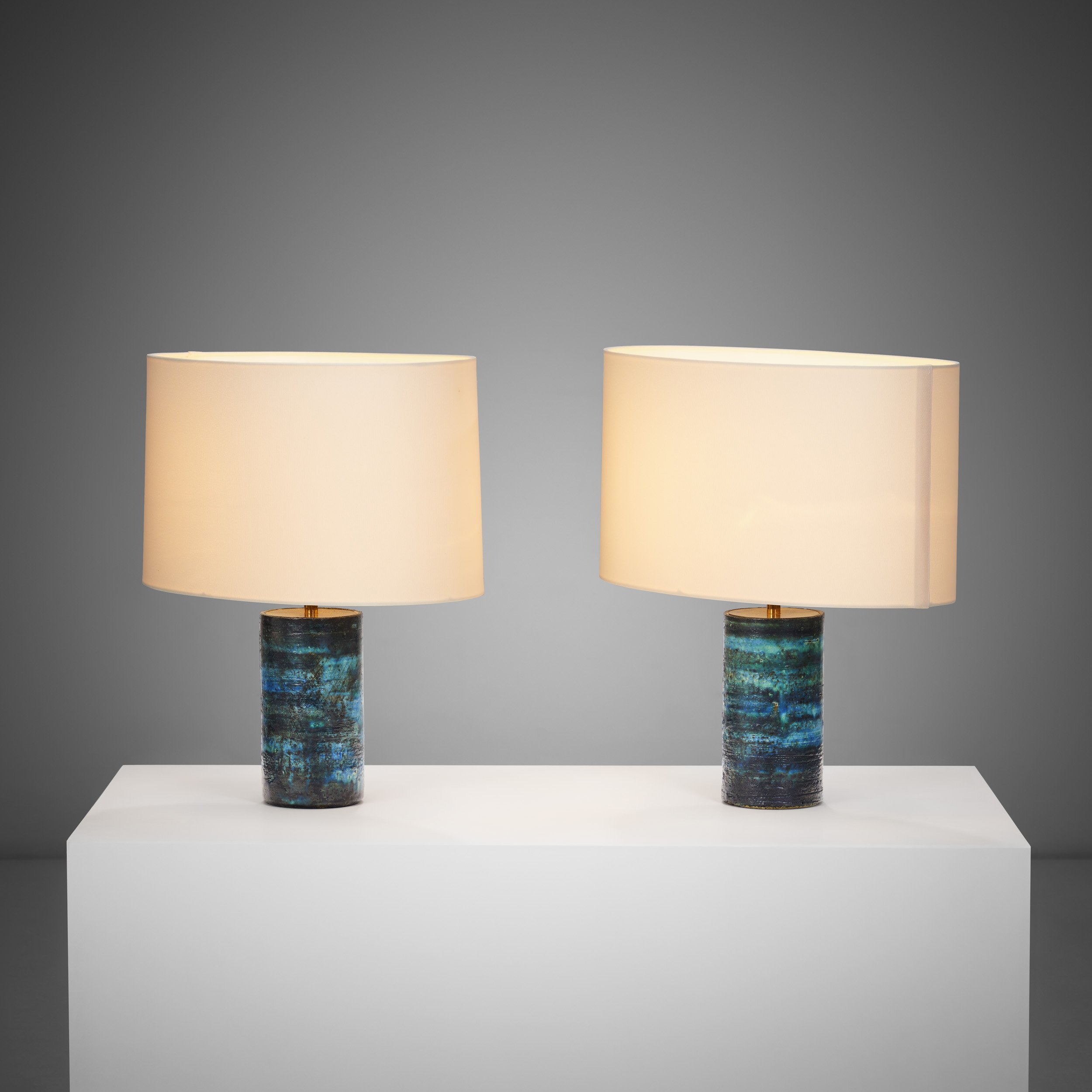 Pair of Ceramic and Brass Table Lamps by Pirkko Pylvänäinen, Finland 1960s (sold)