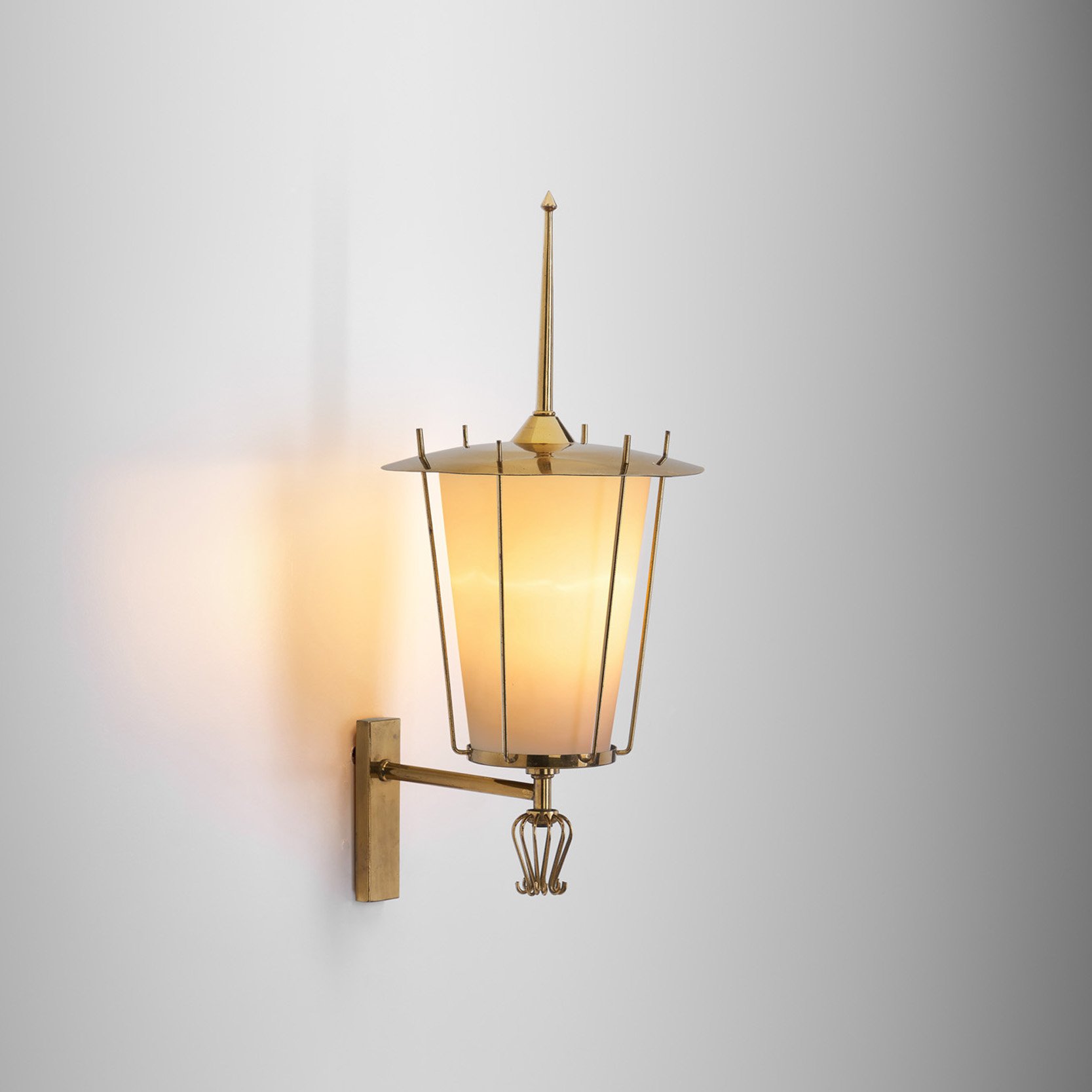 Swedish Grace Brass and Opaque Glass Wall Lamp, Sweden 1930s