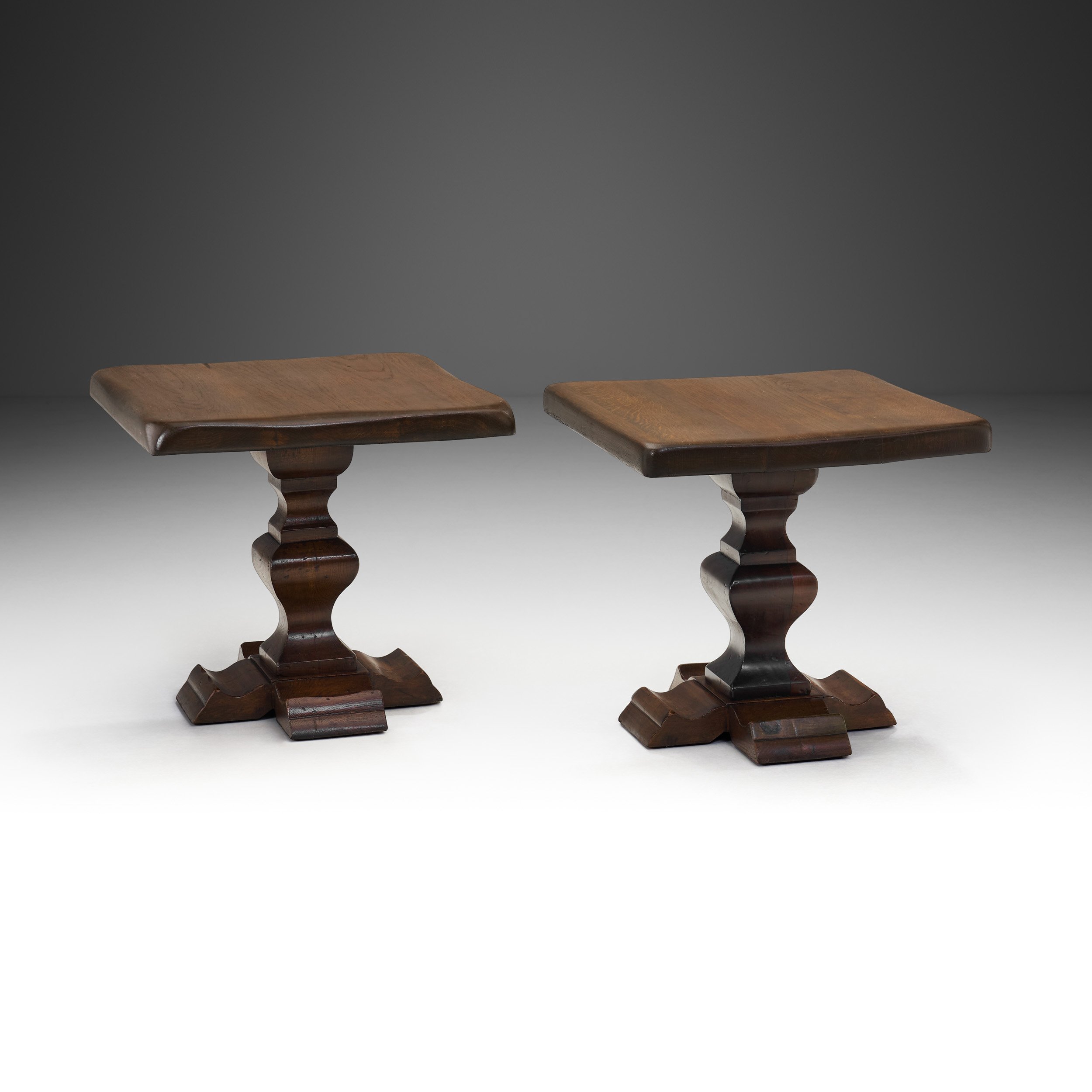 Set of Two Handcrafted Wood Side Tables, Europe 1970s