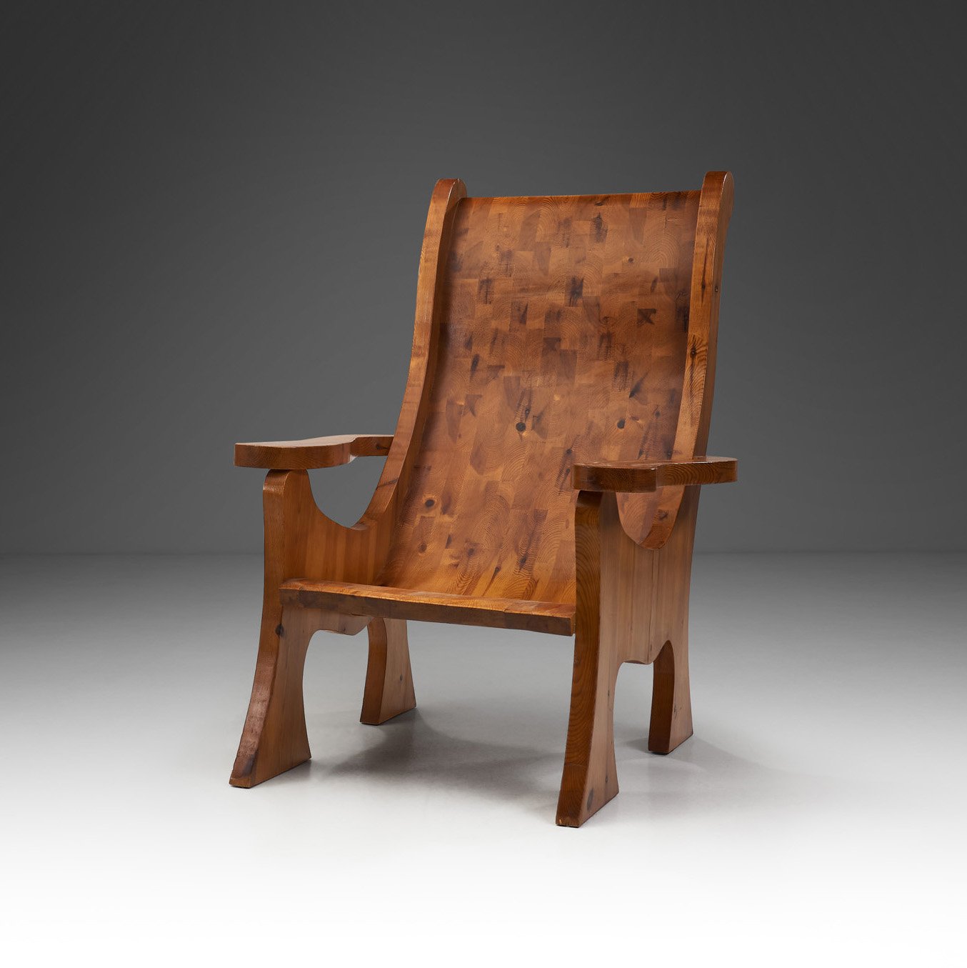 Sculptural Solid Wood Armchair, Europe ca 1960s