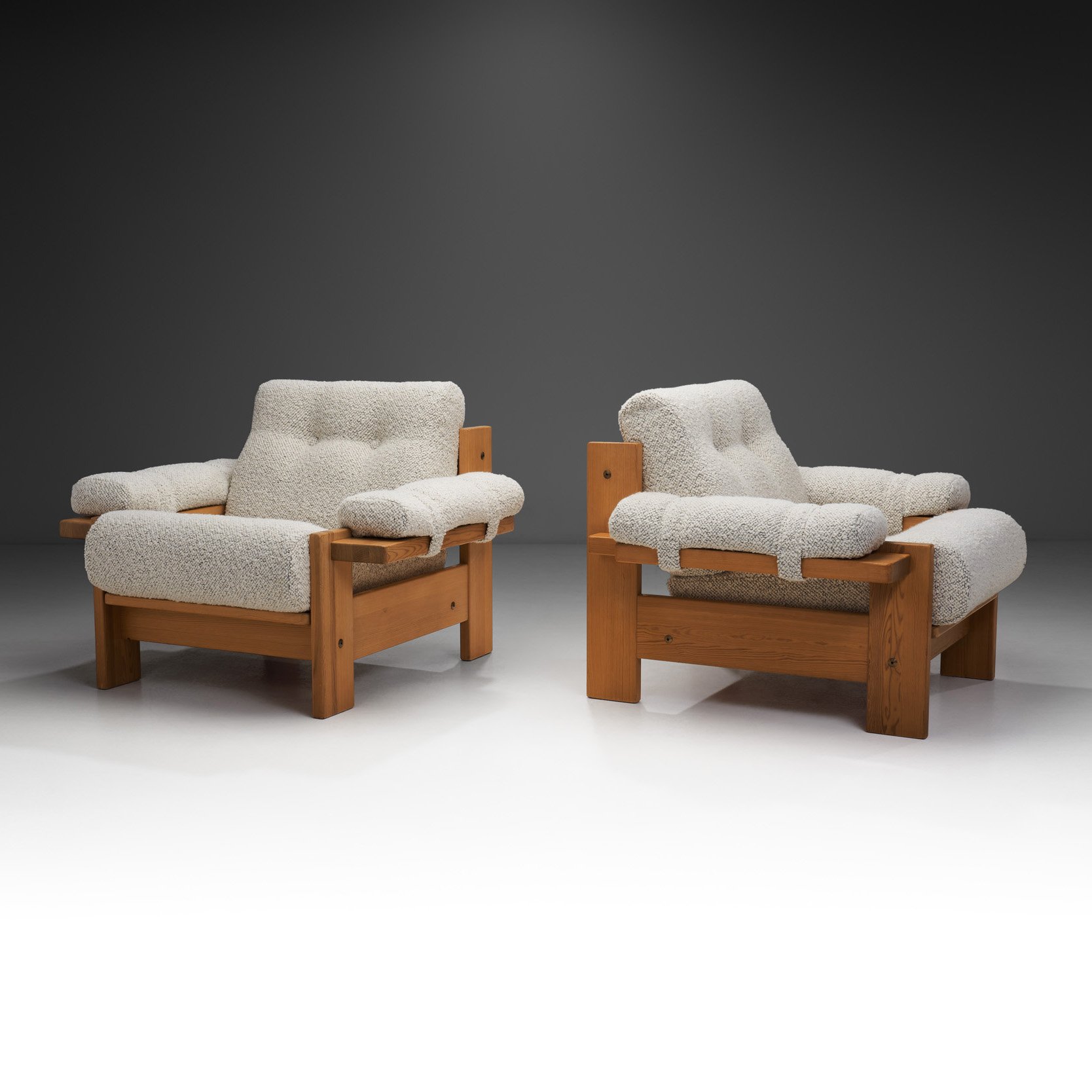 Pair of Upholstered Pine Armchairs, Europe 1970s (sold)