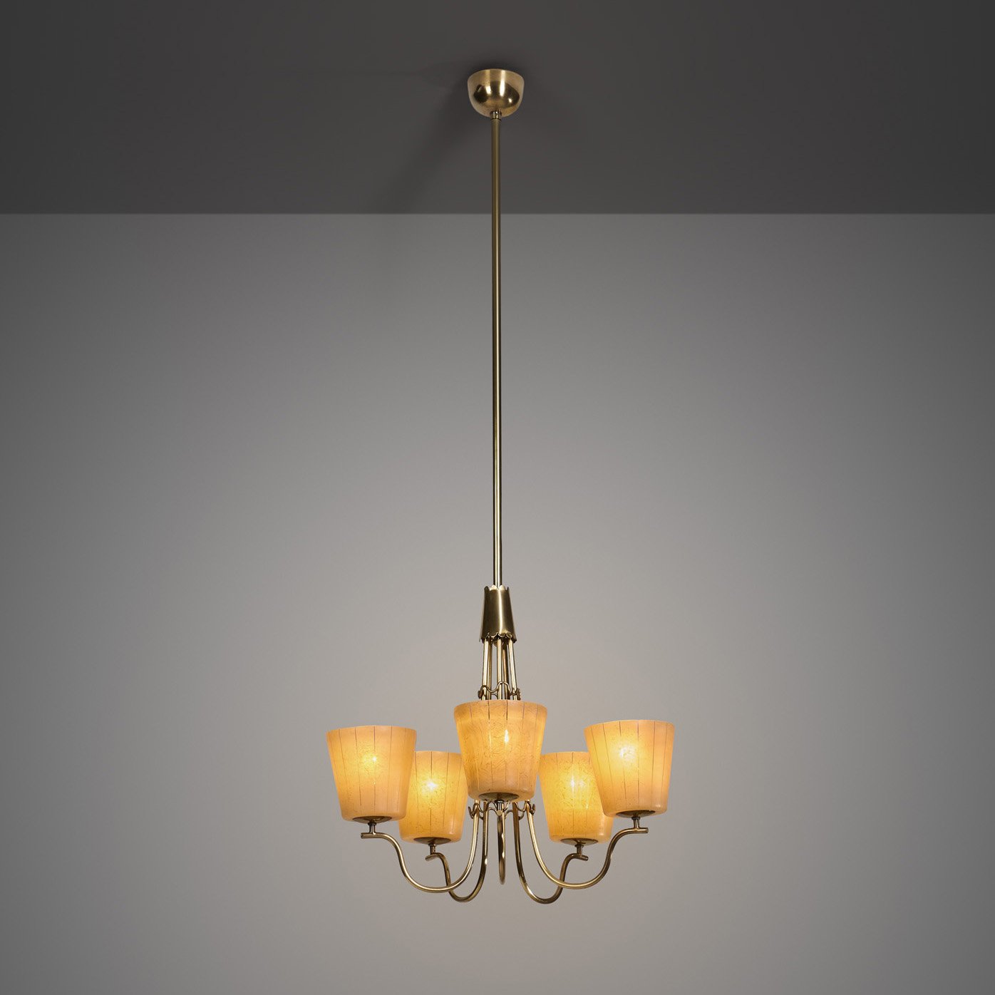 Swedish Modern Brass and Glass Chandelier, Sweden 1940s
