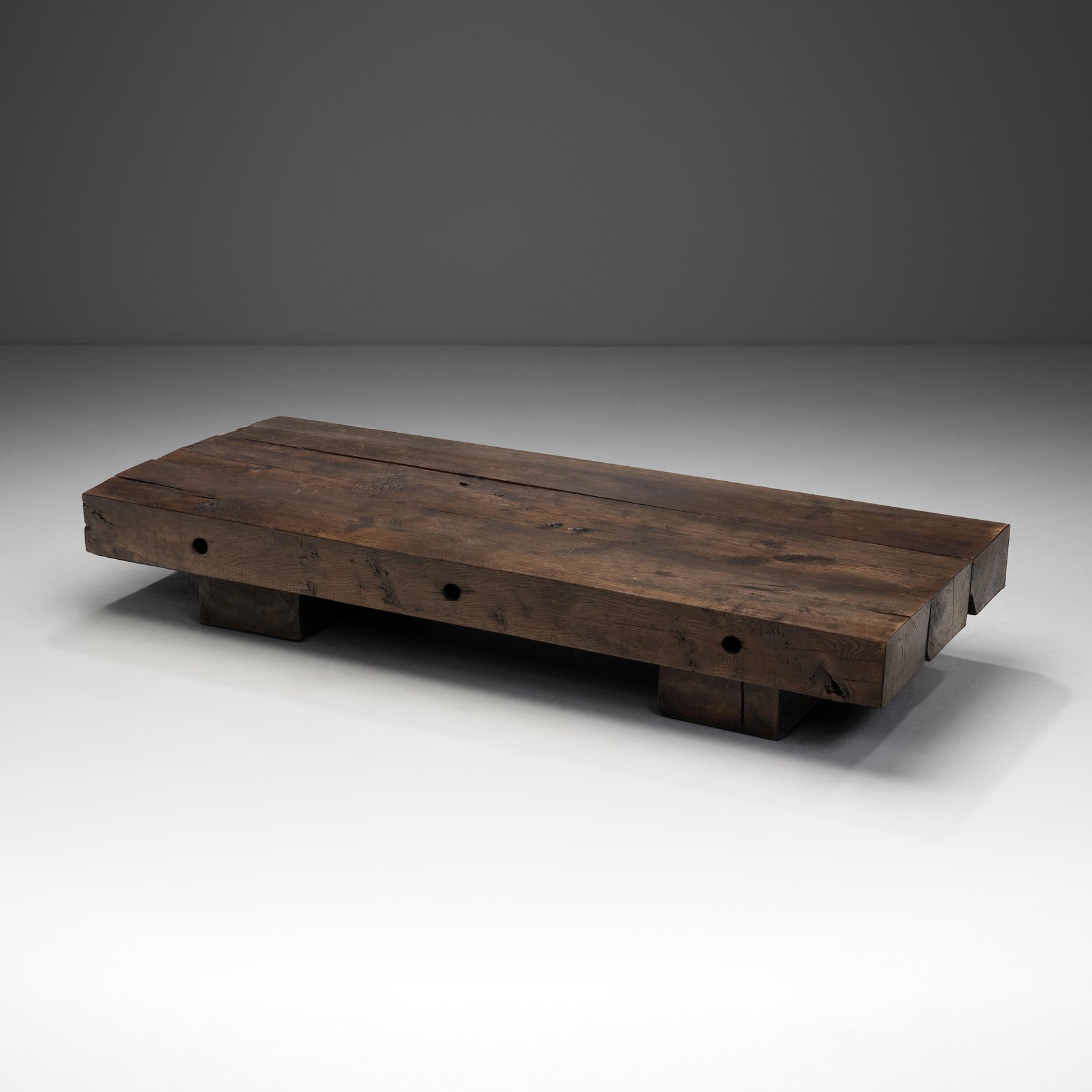Low Brutalist Oak Coffee Table, Europe 1960s (sold)