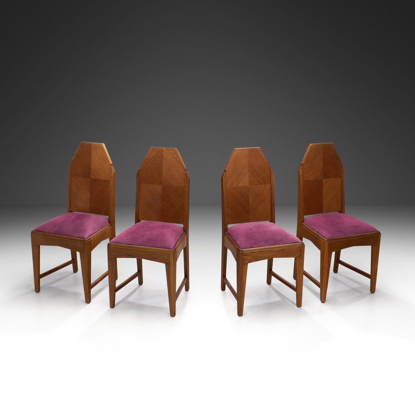 Set of Four Amsterdamse School Oak Dining Chairs, The Netherlands 1920s