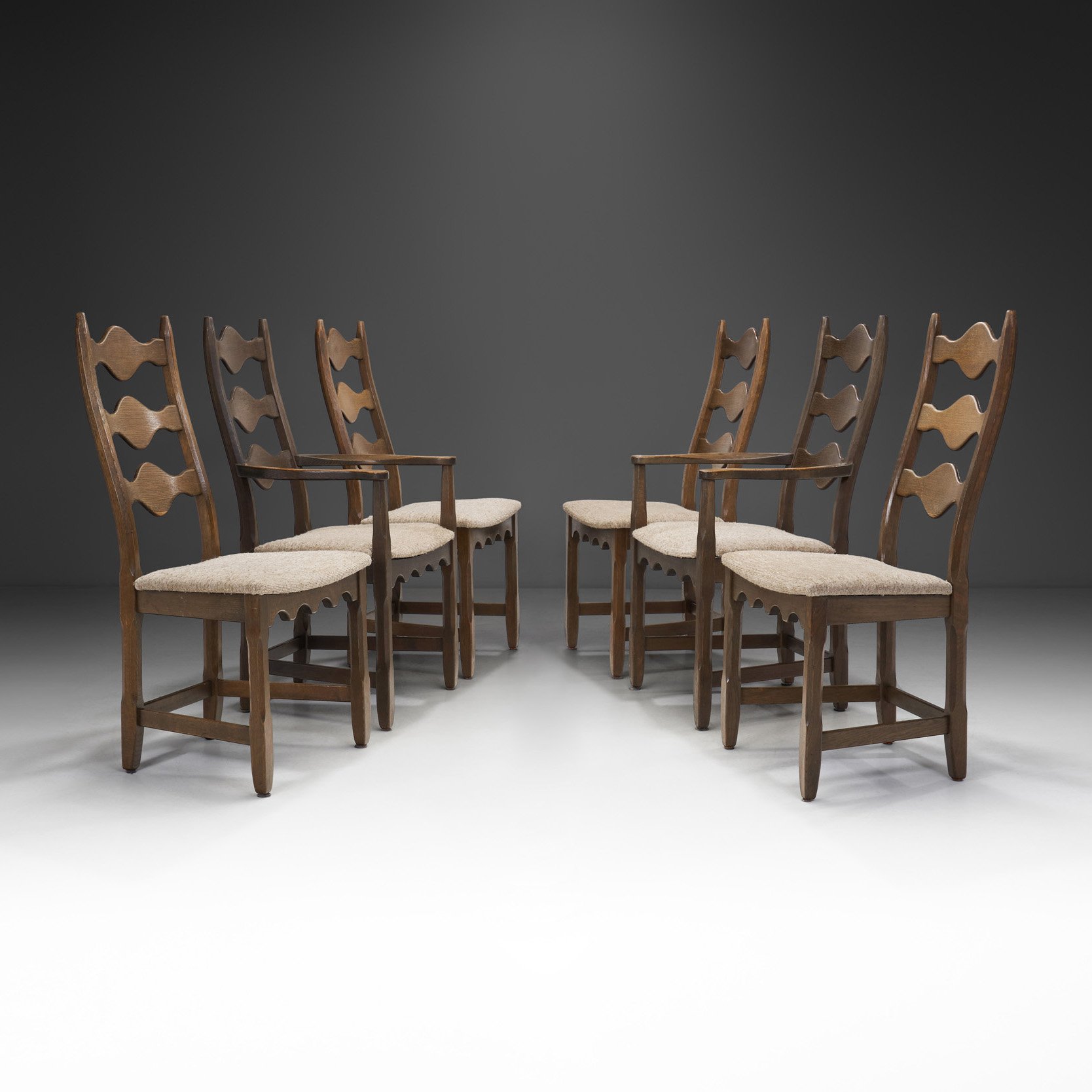 Set of Six "Razorblade" Oak Chairs by Henning Kjærnulf for Nyrup Møbelfabrik, Denmark 1960s